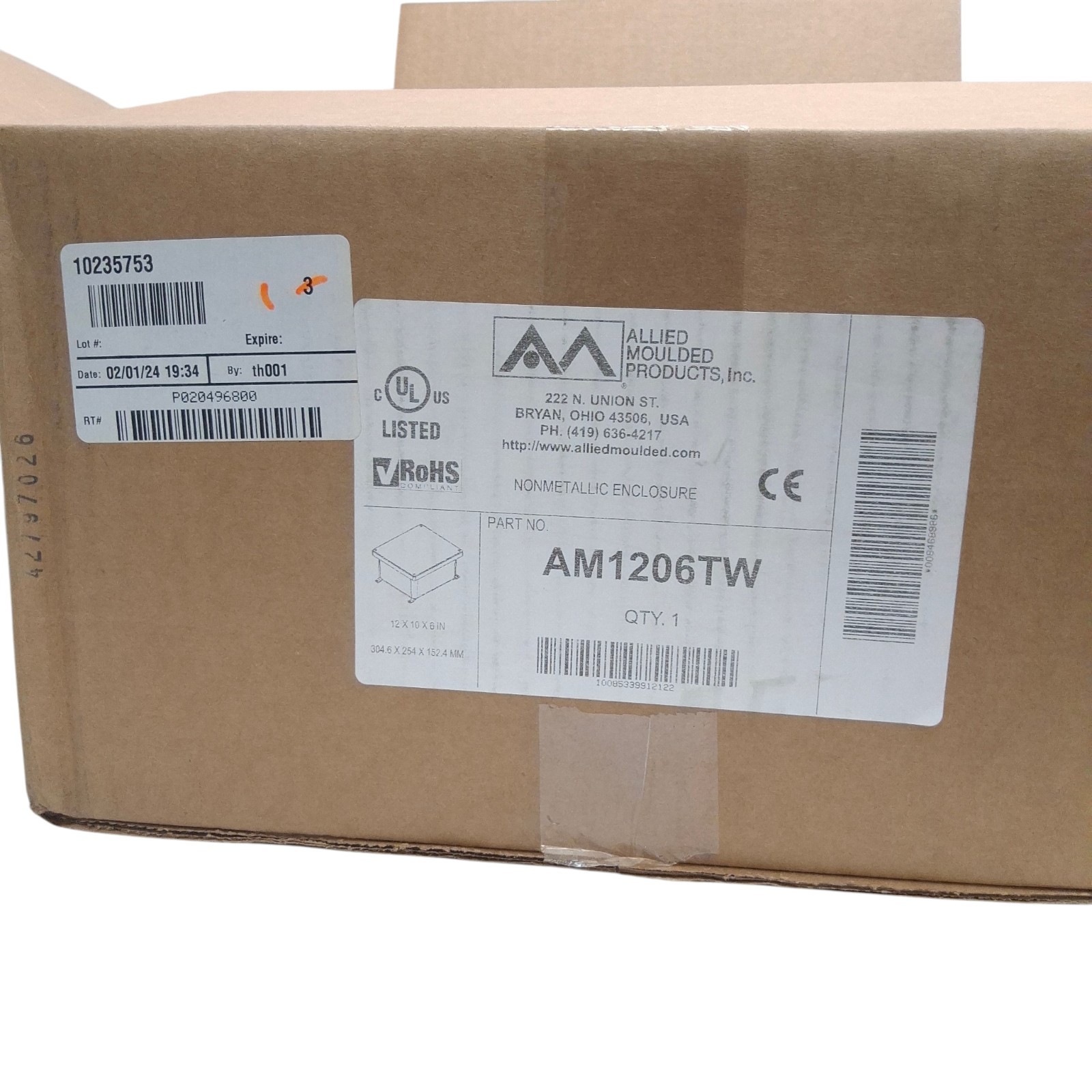 Allied Moulded AM1206TW 12x10x6 Fiberglass Enclosure Window Twist Latch