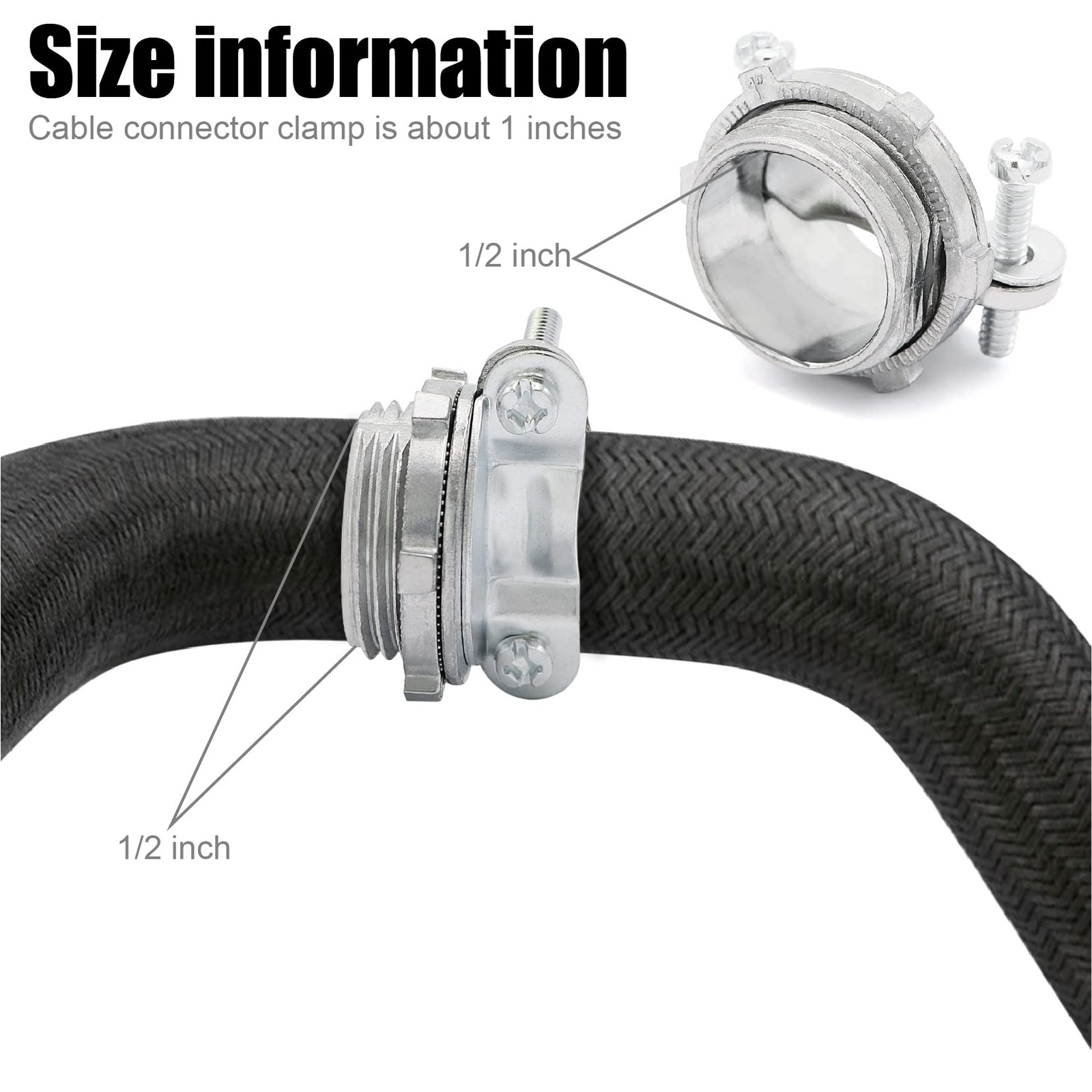 24 PCS 1/2 Inch Clamp Type Cable Connectors Metallic Conduit Silver Fitting