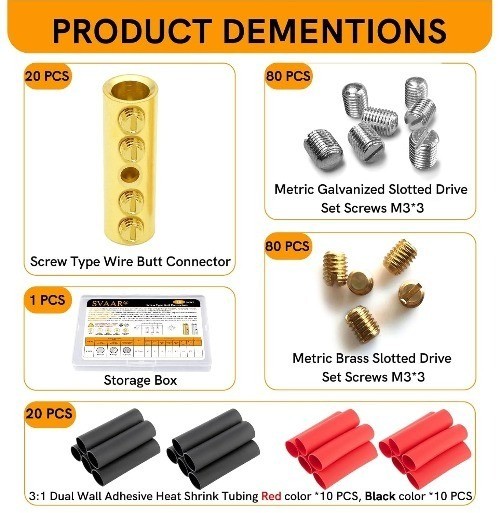26 16 14 12 10 8 6 AWG Screw Sleeve Butt Splice Connectors Kit Brass Mechanical