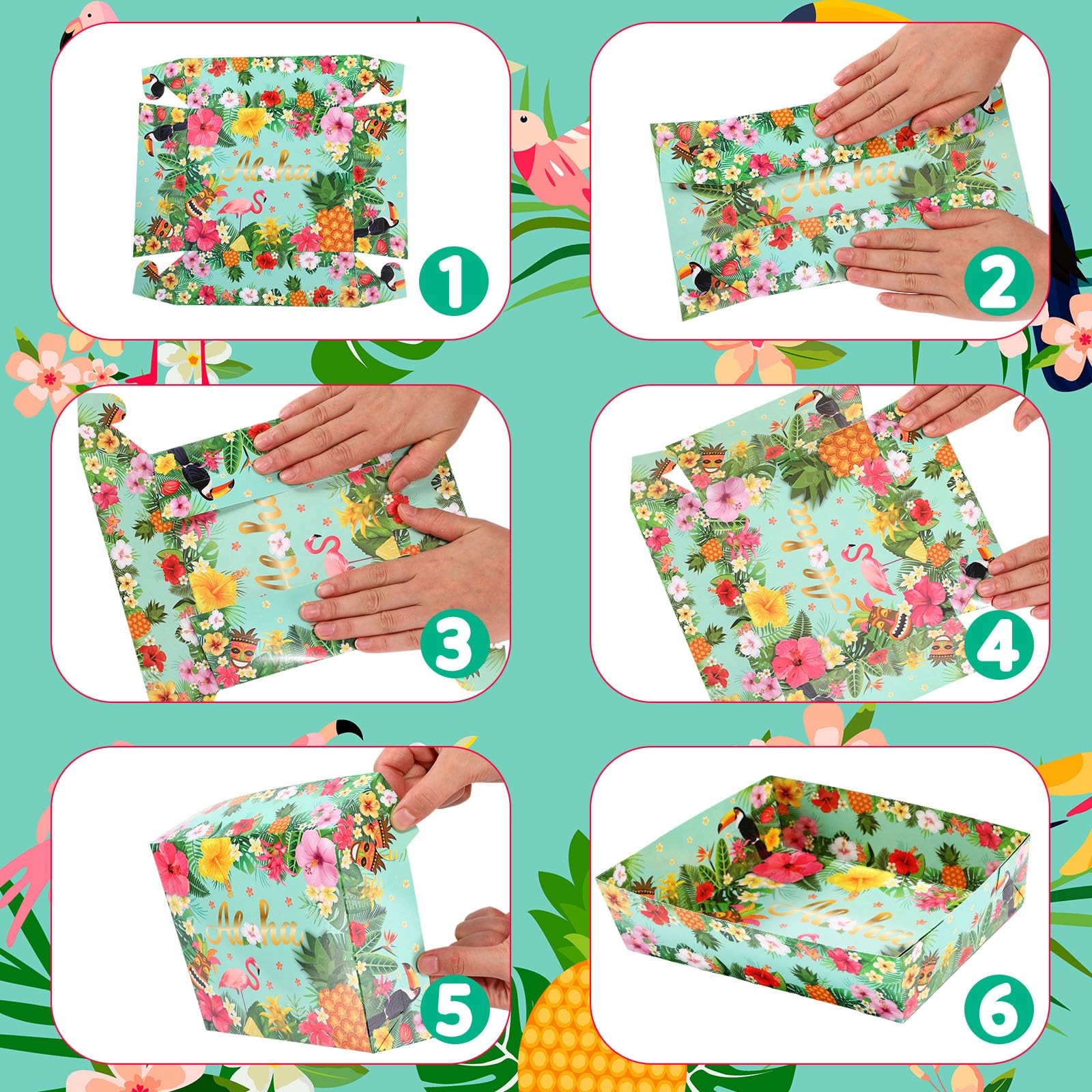 36 Pcs Hawaii Aloha Tropical Party Paper Trays 5lb Large Disposable Hawaiian …
