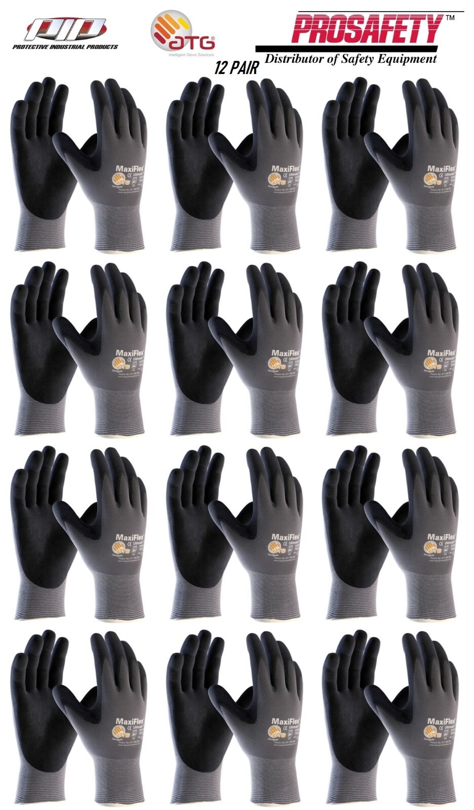 12- 34-874 MaxiFlex Foam Nitrile Grip Palm Coated PROTECTIVE WORK GLOVES XLARGE