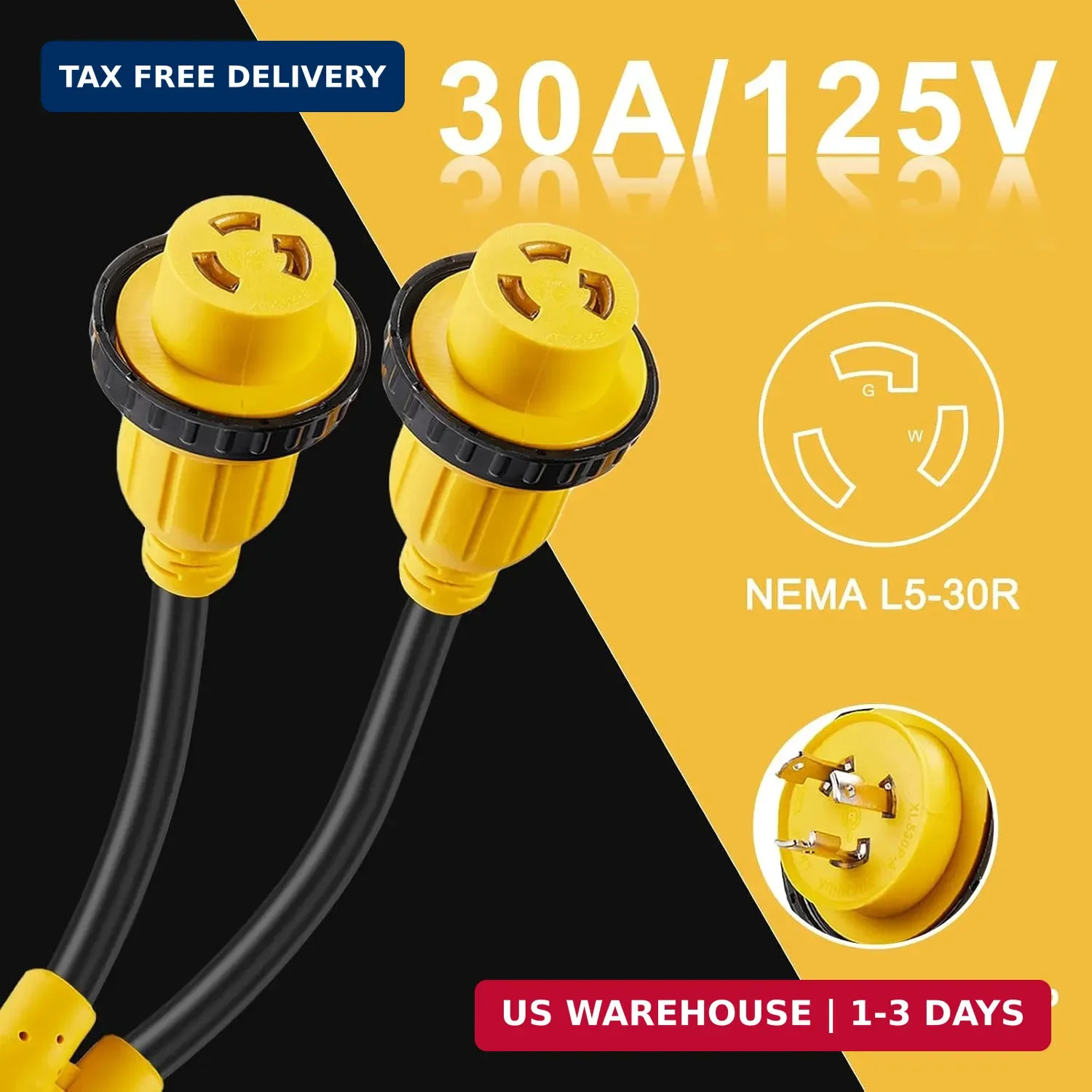 30 Amp Marine Shore Power Adapter, L5-30P Y Splitter to (2) L5-30R | L5-30P Male