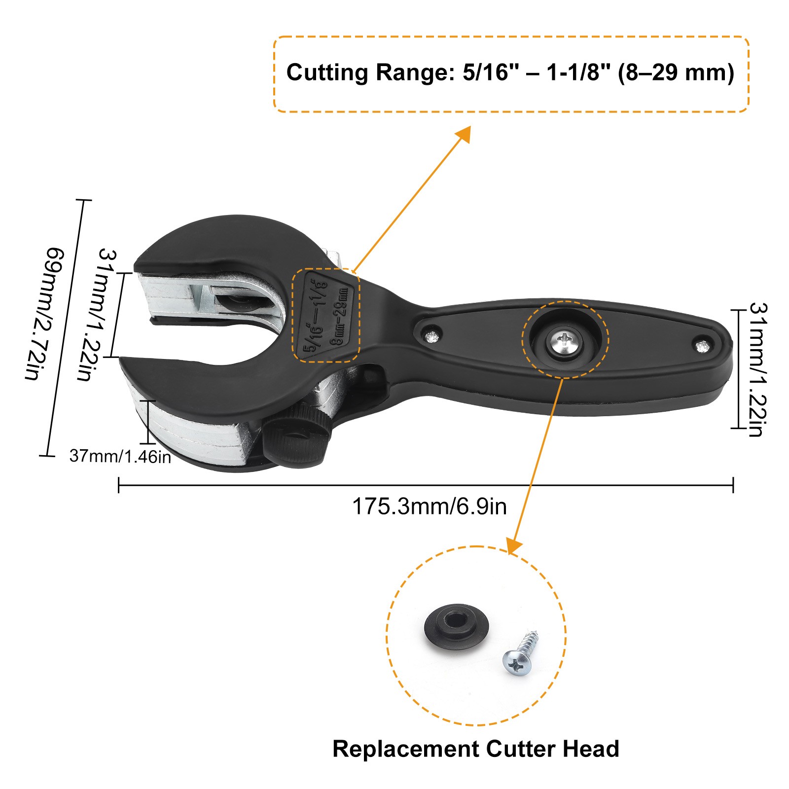 Ratcheting Tubing Cutter Tool Copper PVC Pipe Ratchet Tube 8-29mm Tube Cutter