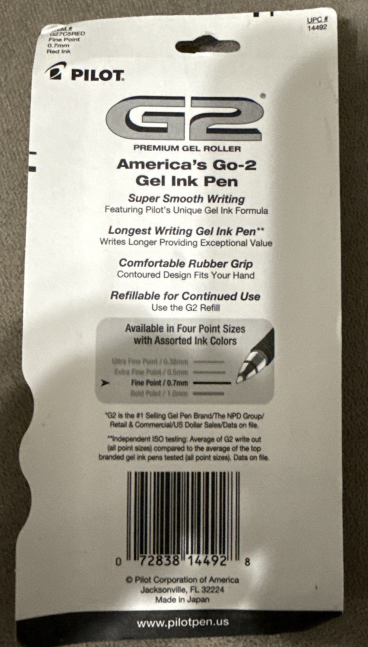 4 Pilot G2 Premium Retractable Gel Roller Ink Pens 0.7mm Red 4 – Pack or loose