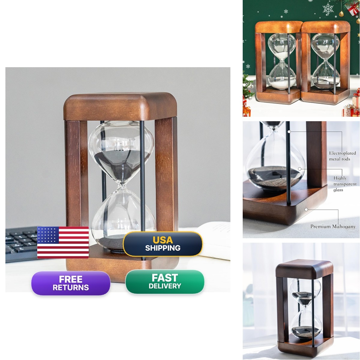 Lmzxmcy Large Walnut 60 Minute Hourglass Black – Home Office Decor