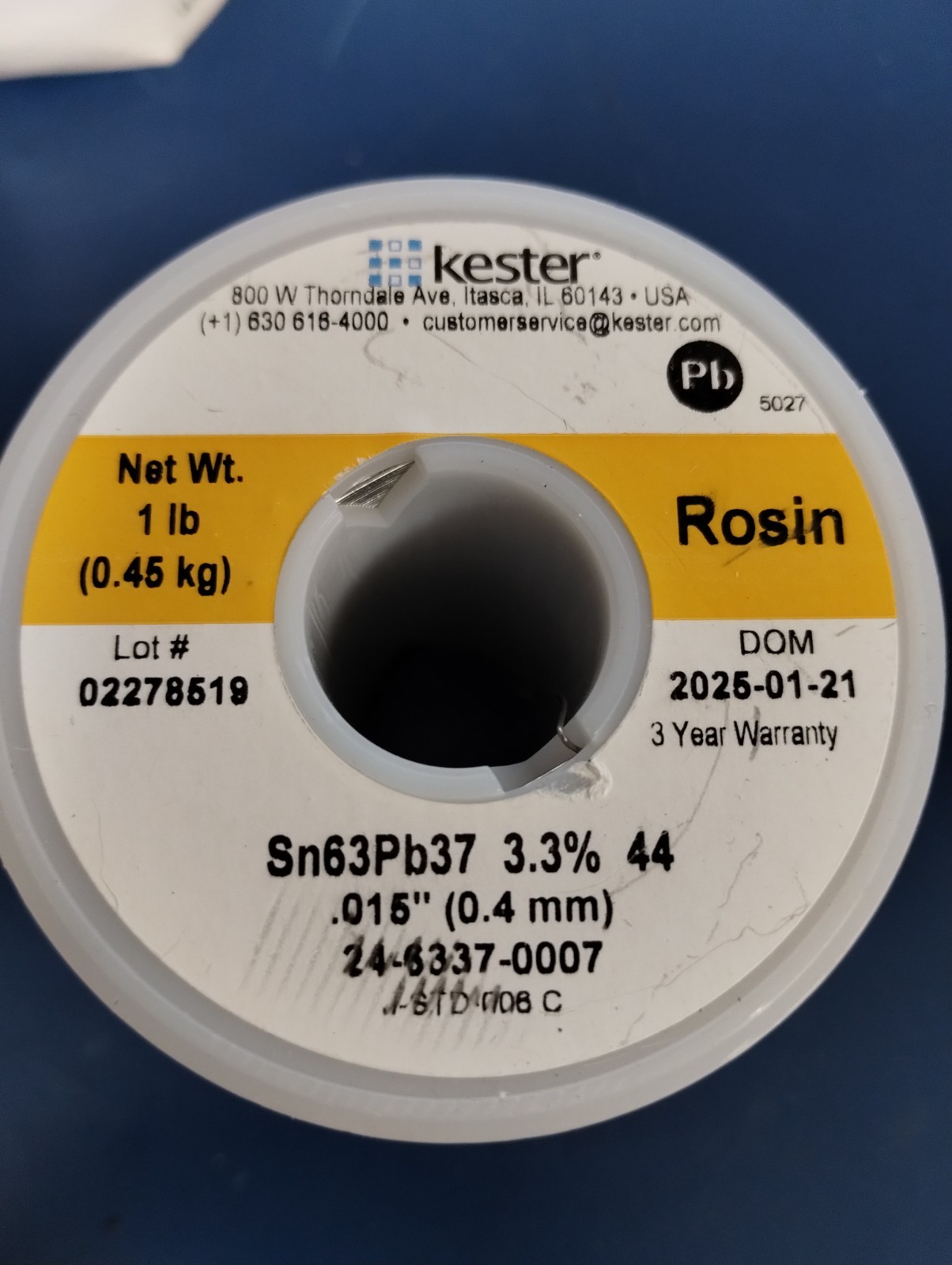 KESTER 24-6337-0007 Solder 63/37 .015 DIA. 1LB SPOOL – Alloy Tin/Lead,Rosin Core