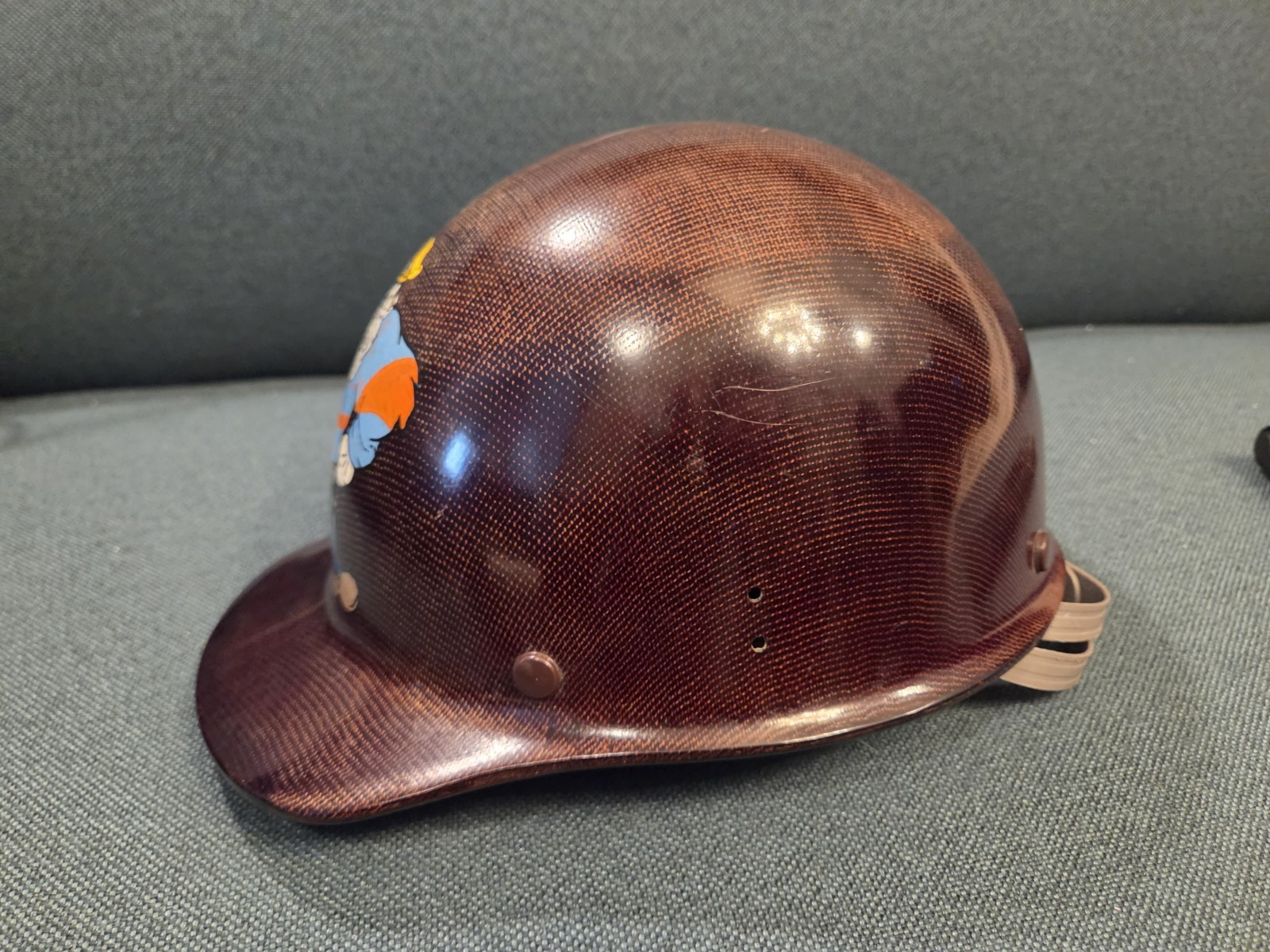 Vintage 1976 MSA Skullgard Fiberglass Brown Hard Hat USA Iron Steel Workers