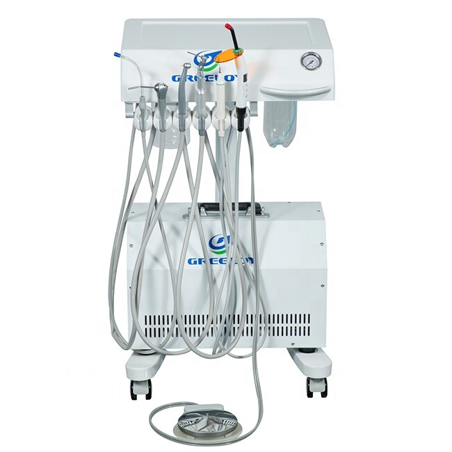 Greeloy Mobile Veterinary Dental Unit Cart + Silent Oil Free Air Compressor 4H