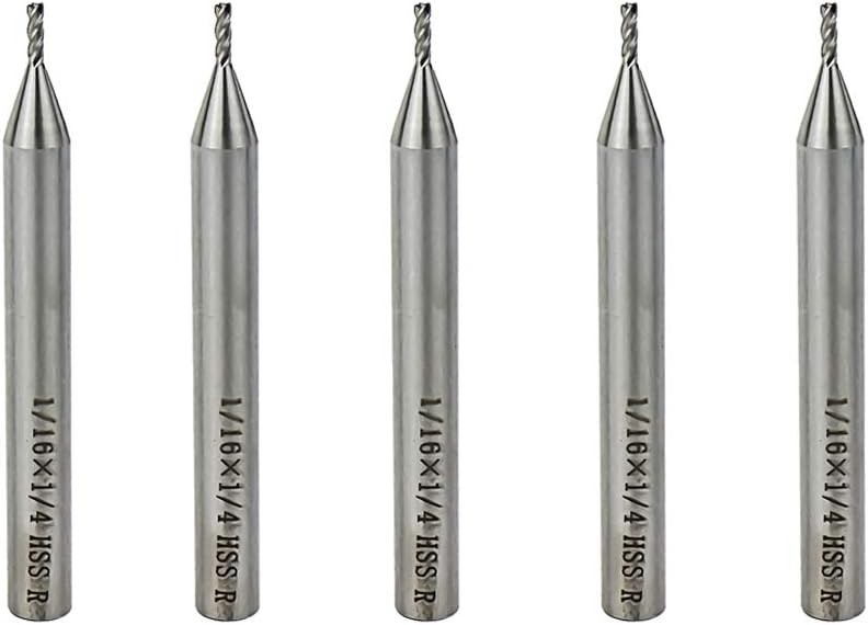 Versatile 1/16″ Cutting Diameter End Mill Bits in High Speed Steel – 5pcs