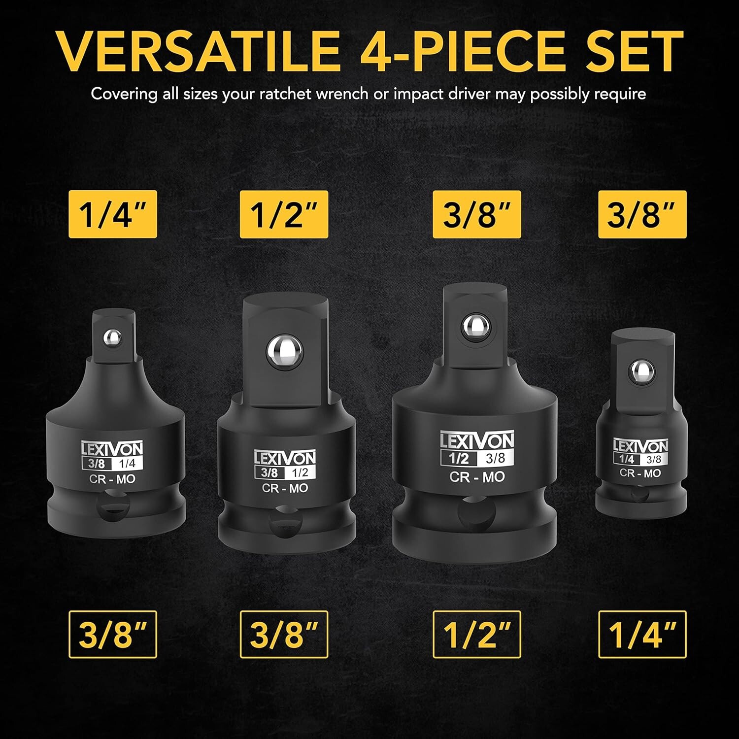 LEXIVON Impact Socket Adapter Reducer 4-piece Set,Impact Driver Conversion LX112