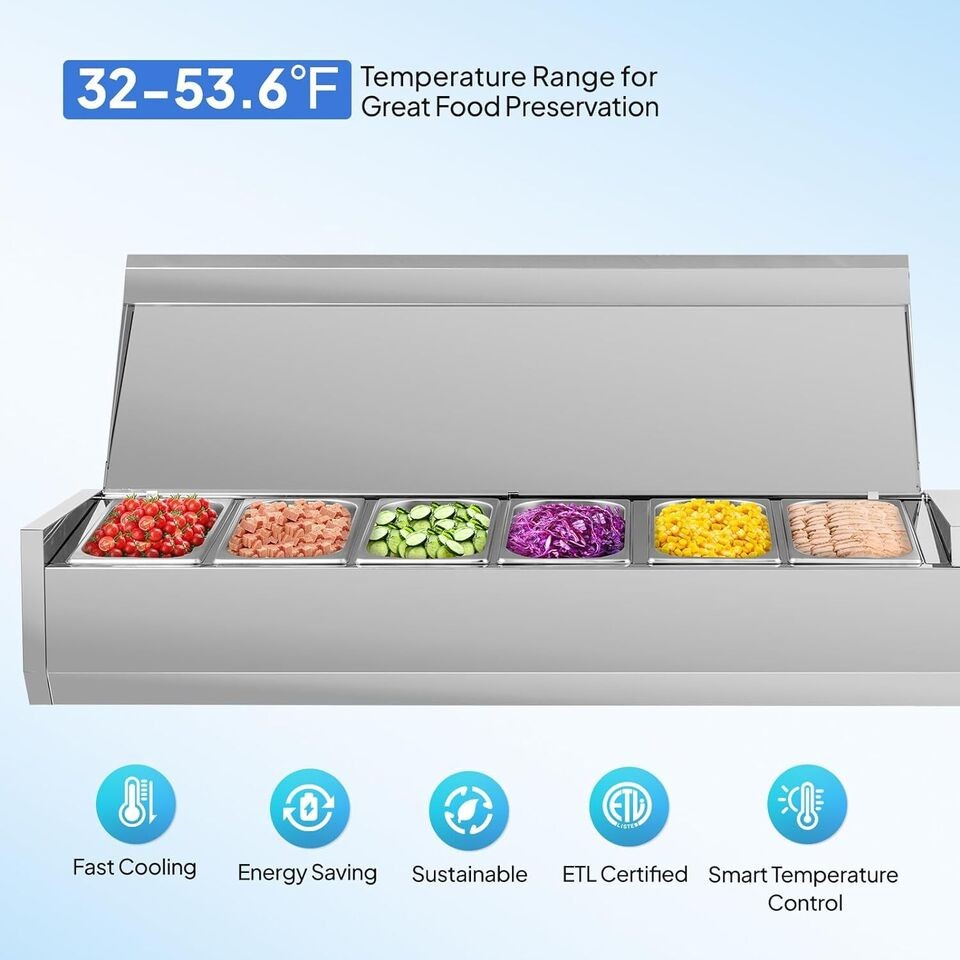ROVSUN 47″-59″ Refrigerated Condiment Prep Station Sandwich/Salad Prep Table
