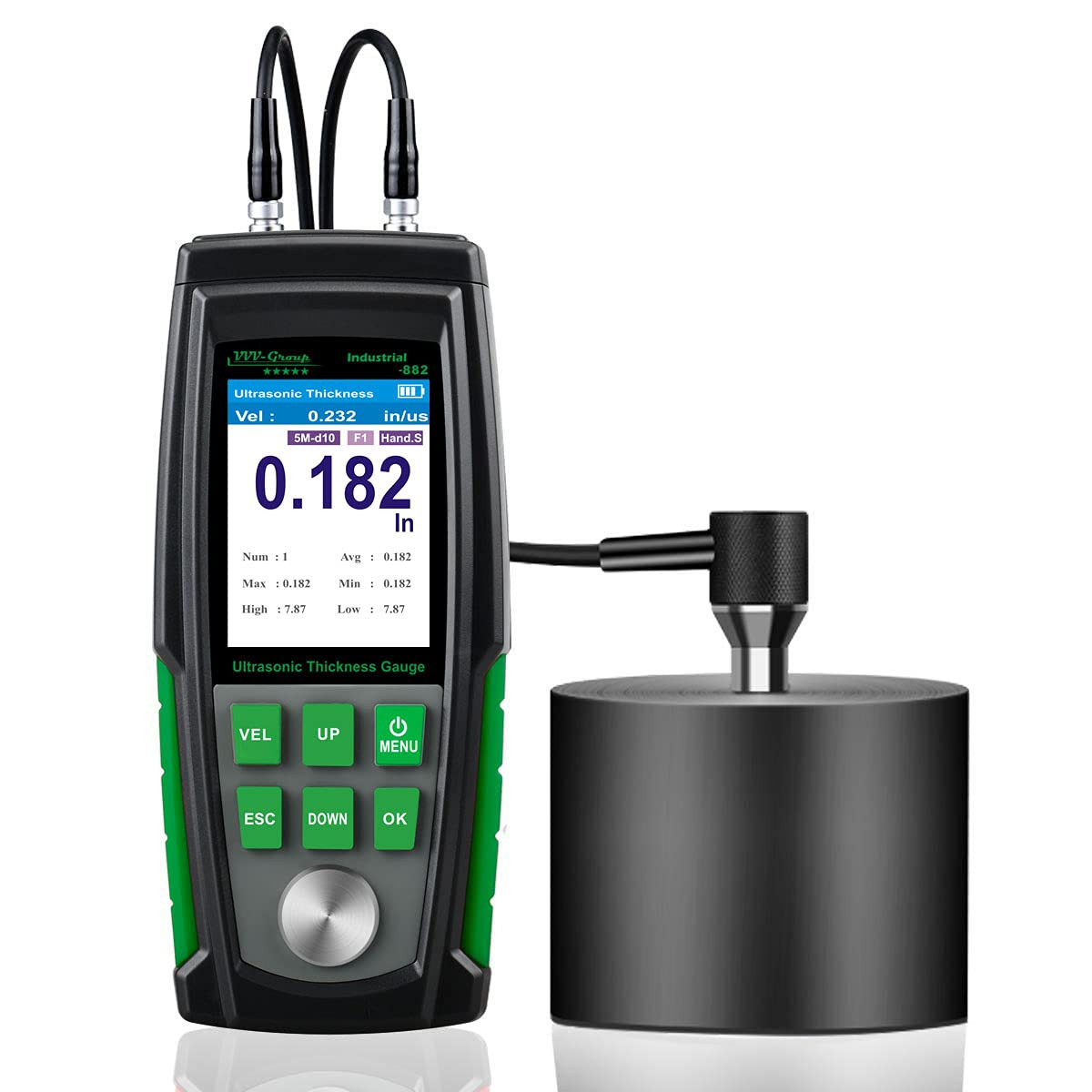 Ultrasonic Thickness Gauge Meter 0.039–8.85In For Metal Plastic Glass PVC
