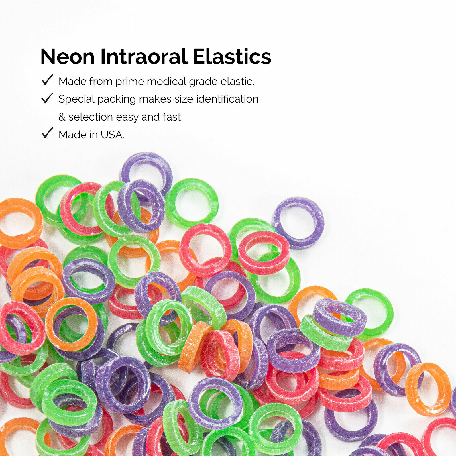 JMU Orthodontic Elastics 500pcs Latex Neon Intra oral Elastic Bands
