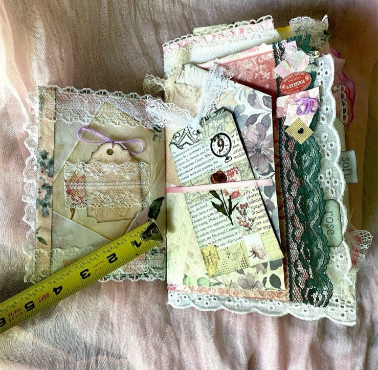 Handmade Shabby Chic Layered Junk Journal – Romantic Floral Scrapbook Diary Book
