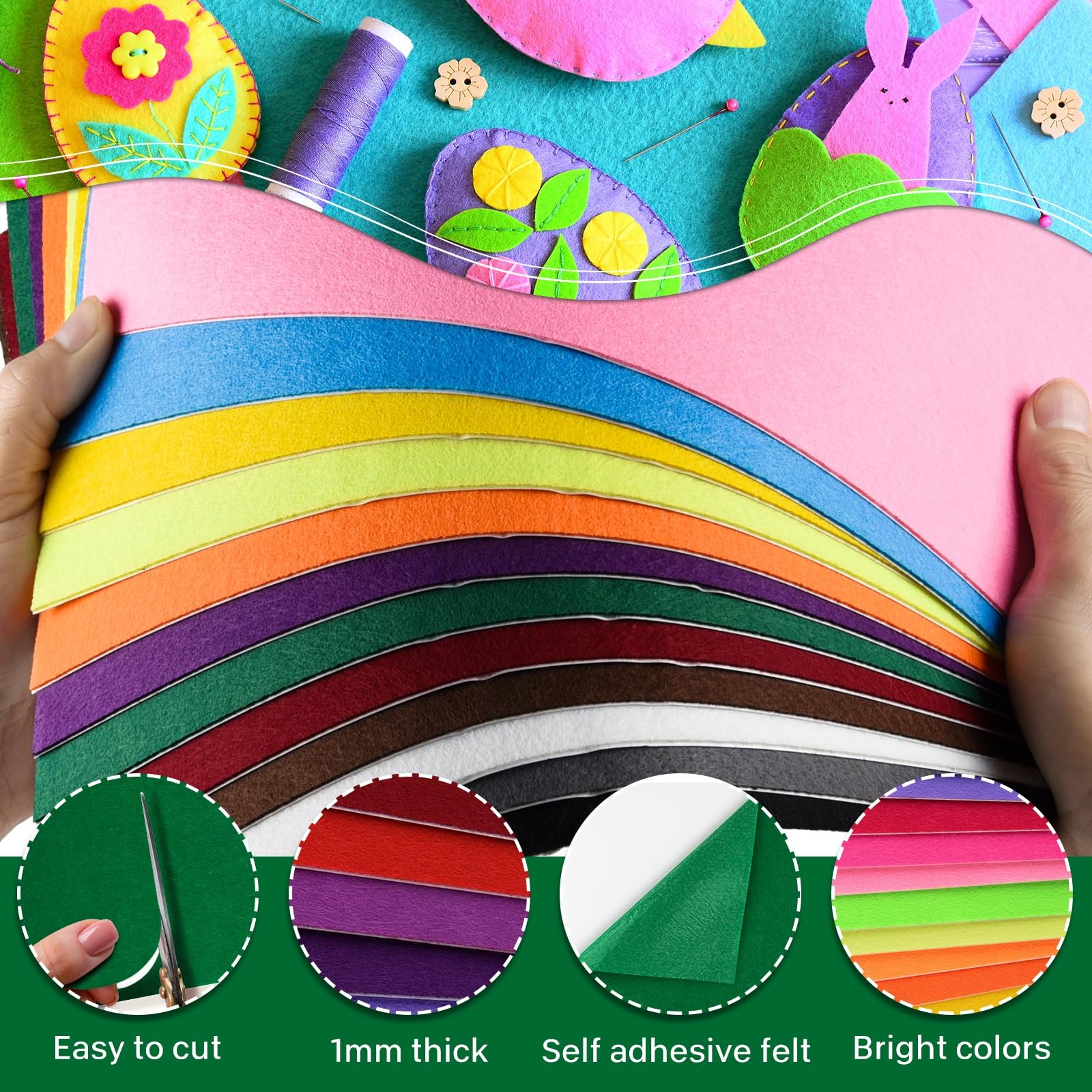 Self Adhesive Felt Sheet Soft Backing Sewing Craft Art Green 7.9×11.8 12 PCS