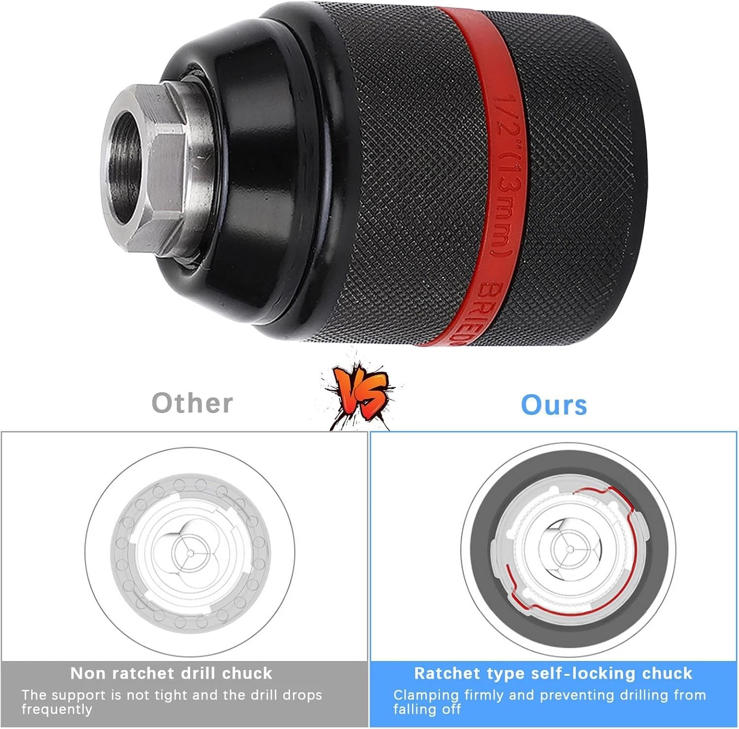 13mm Keyless Drill Chuck Metal Heavy Duty 1/2»-20UNF with SDS-Plus/Hex Shank I