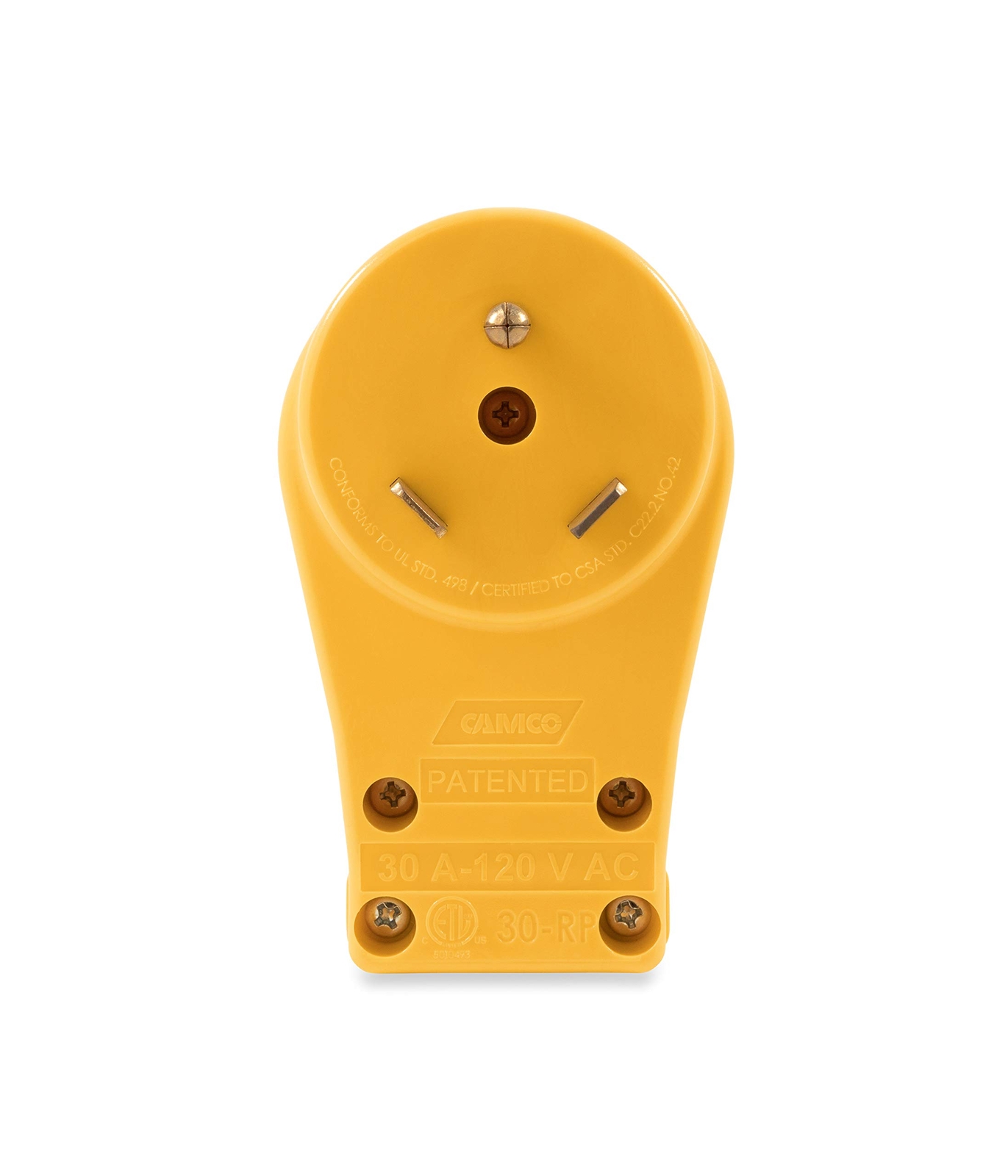 Camco 30 Amp RV Male Replacement Plug with Power Grip Handle ETL Listed