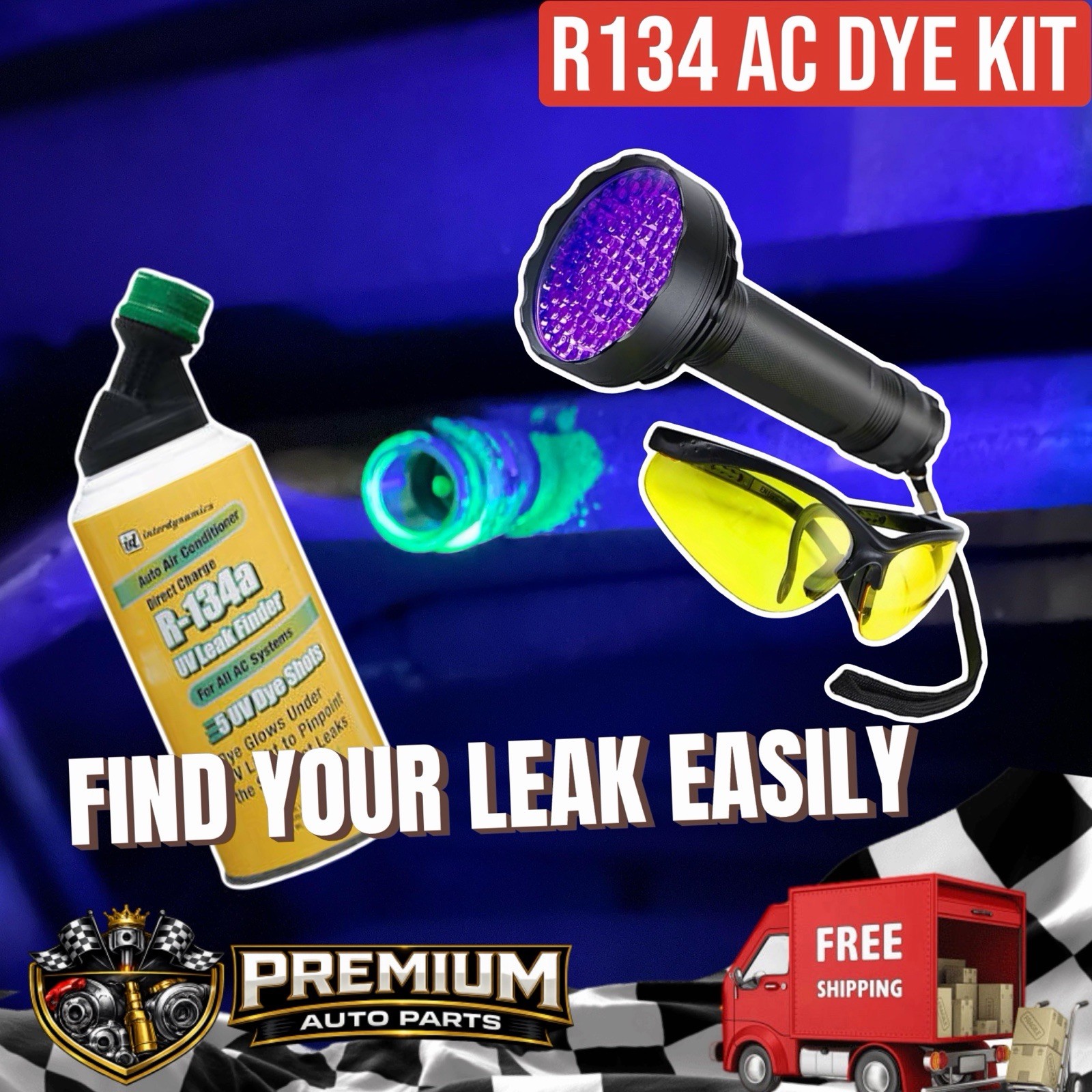 AC Leak Detector Kit, R134A AC UV Dye Injector Kit Easy To Find Your Leaks