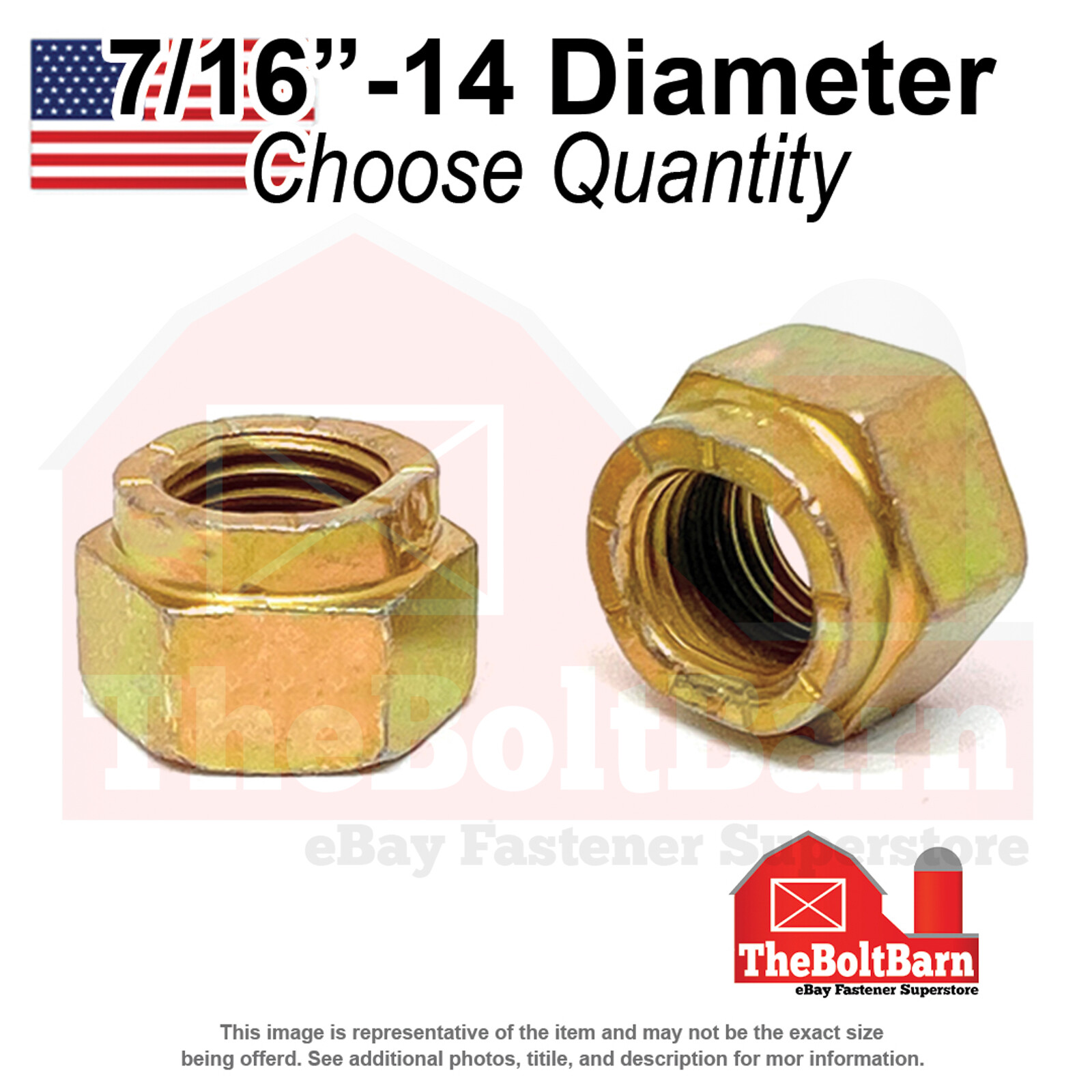 7/16″-14 Grade L-9 Hex Collar Lock Nuts Zinc Yellow Coarse Thread (Pick Qty)
