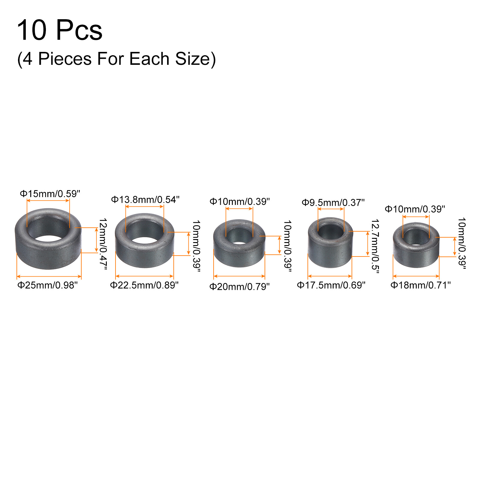 20 Pack Ferrite Toroid Cores Set Transformer Inductor Coil Ring Black 5 Sizes