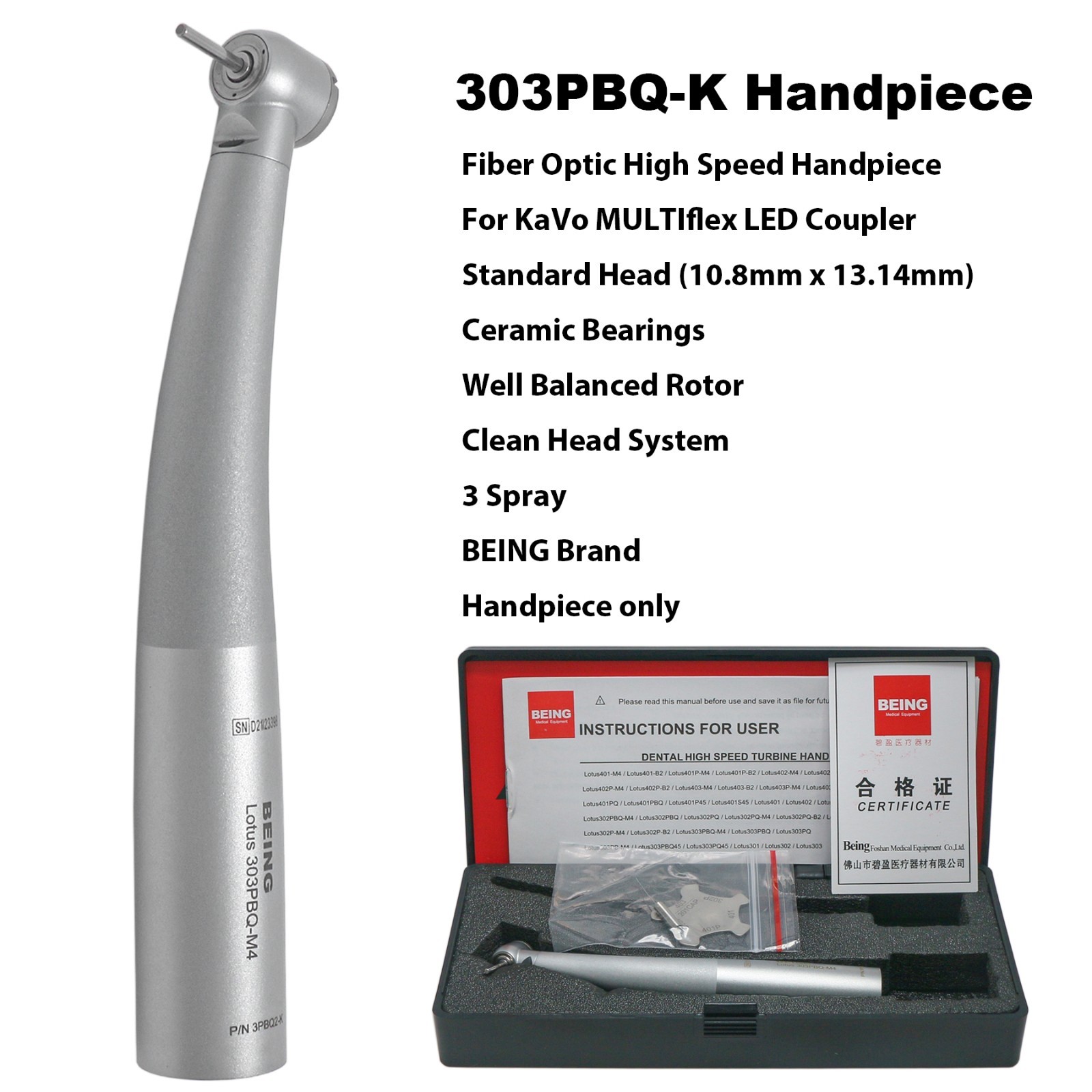 BEING Dental High Speed Fiber Optic Handpiece 4/6Hole Coupler Fit KaVo MULTIflex