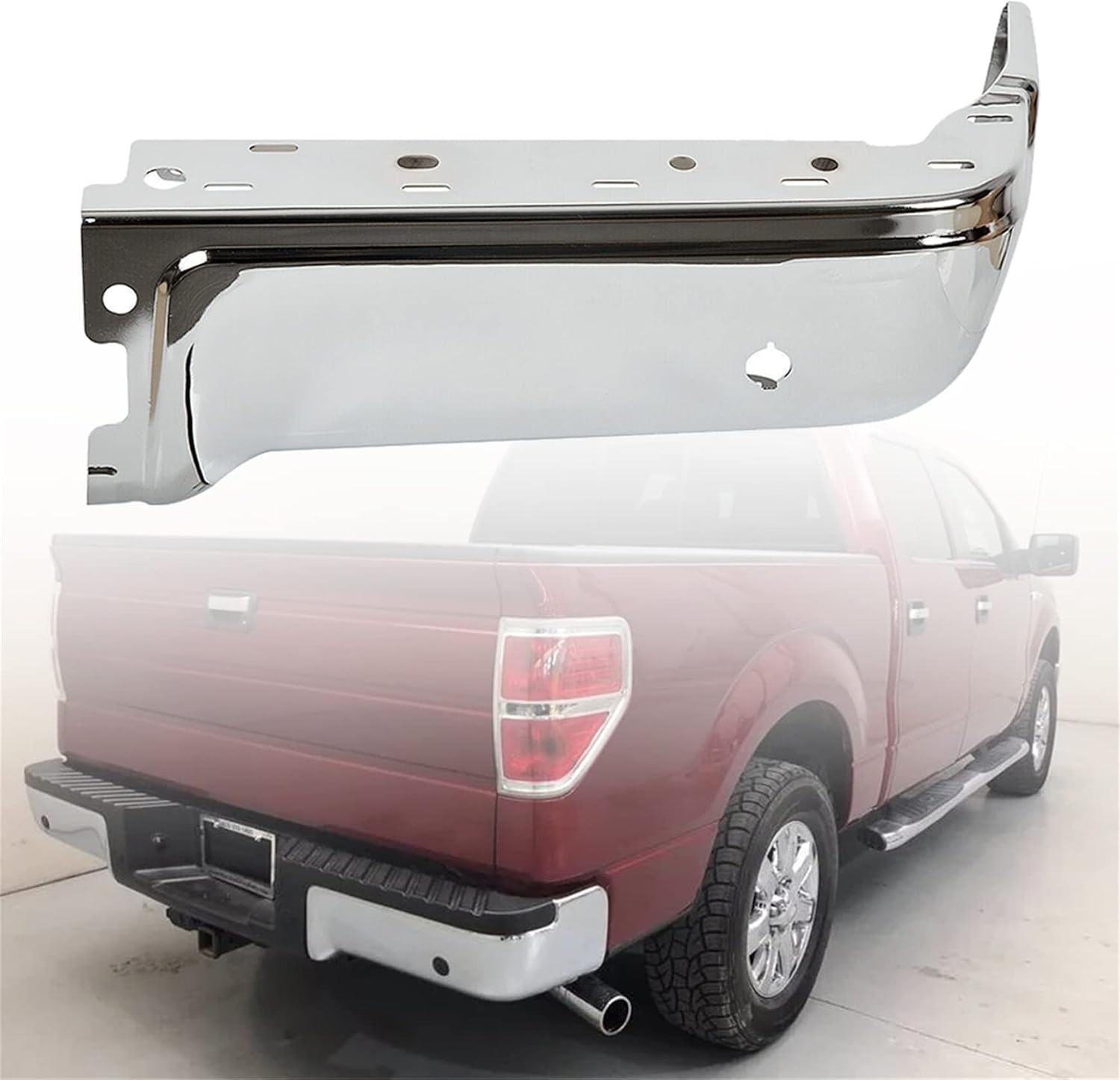 Rear Right Chrome Bumper with Parking Sensor Holes for 2009-2014 F150 FO1102372