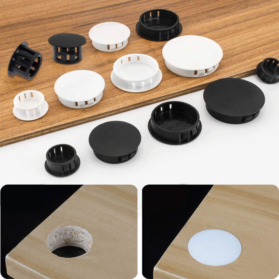 30PCS 13mm (1/2″) White Hole Plugs Plastic Flush Type Hole Plugs Snap in Lock…