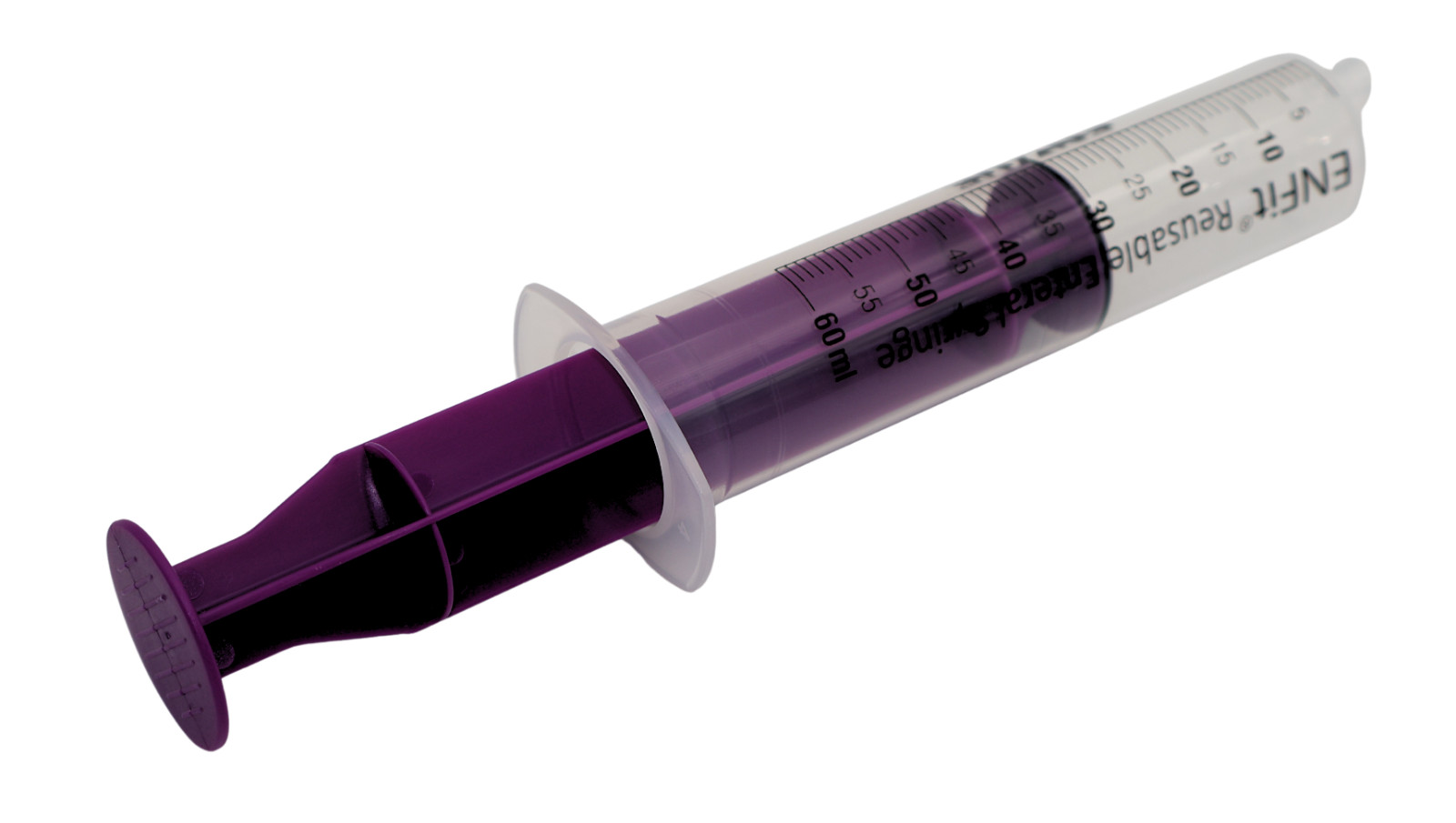 ENFit syringe, 60mL, O-Ring, Reusable Easy Glide Plunger, Pack of 10