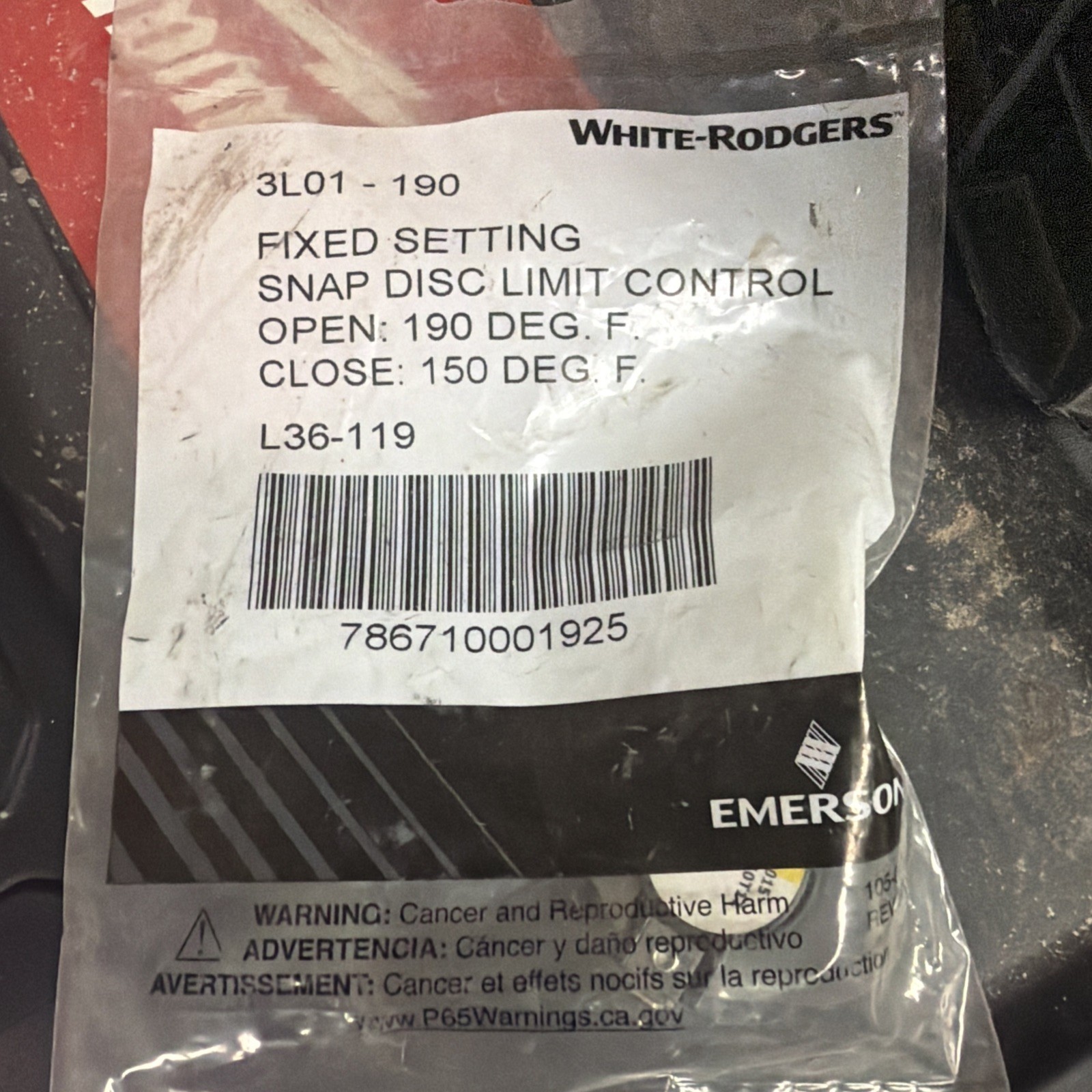 Emerson White Rodgers 3L01-190 Snap Disc Limit Control L36-119
