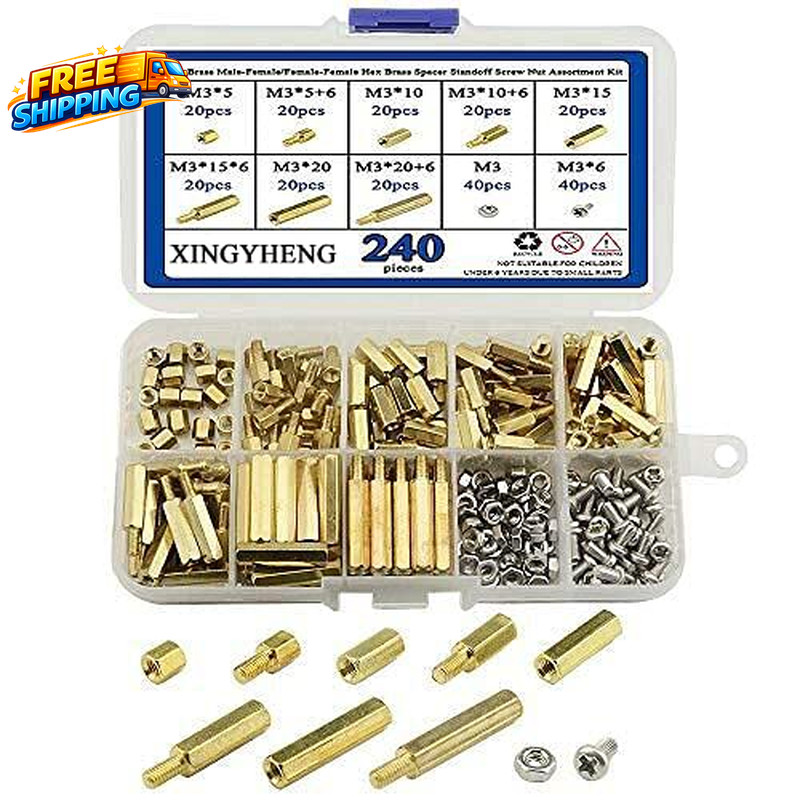 BGTXINGI M3 Brass Male-Female Hex Spacer Standoff Screw Nut Assortment Kit and S
