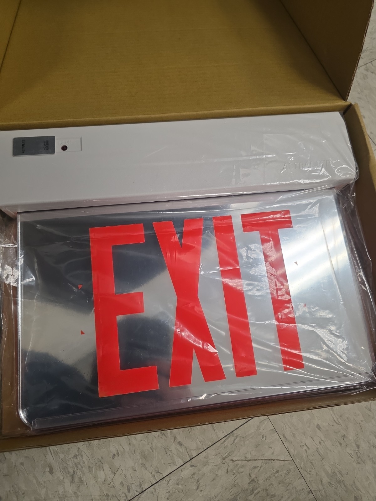Astralite LED Em Exit Sign Single Face, Red, Surface Mount AELU1RMWAC Mirror BM