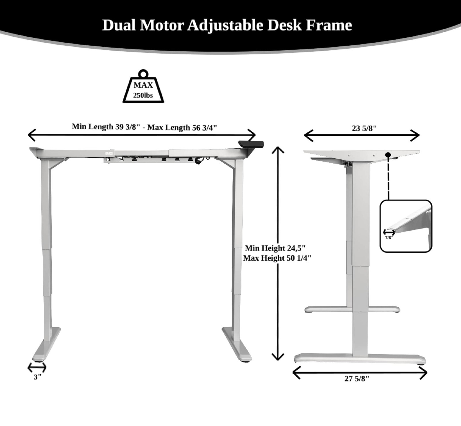 50.4″ Max Height Adjustable Crank Desk Frame , Tabletop Not Included, ABC592BK