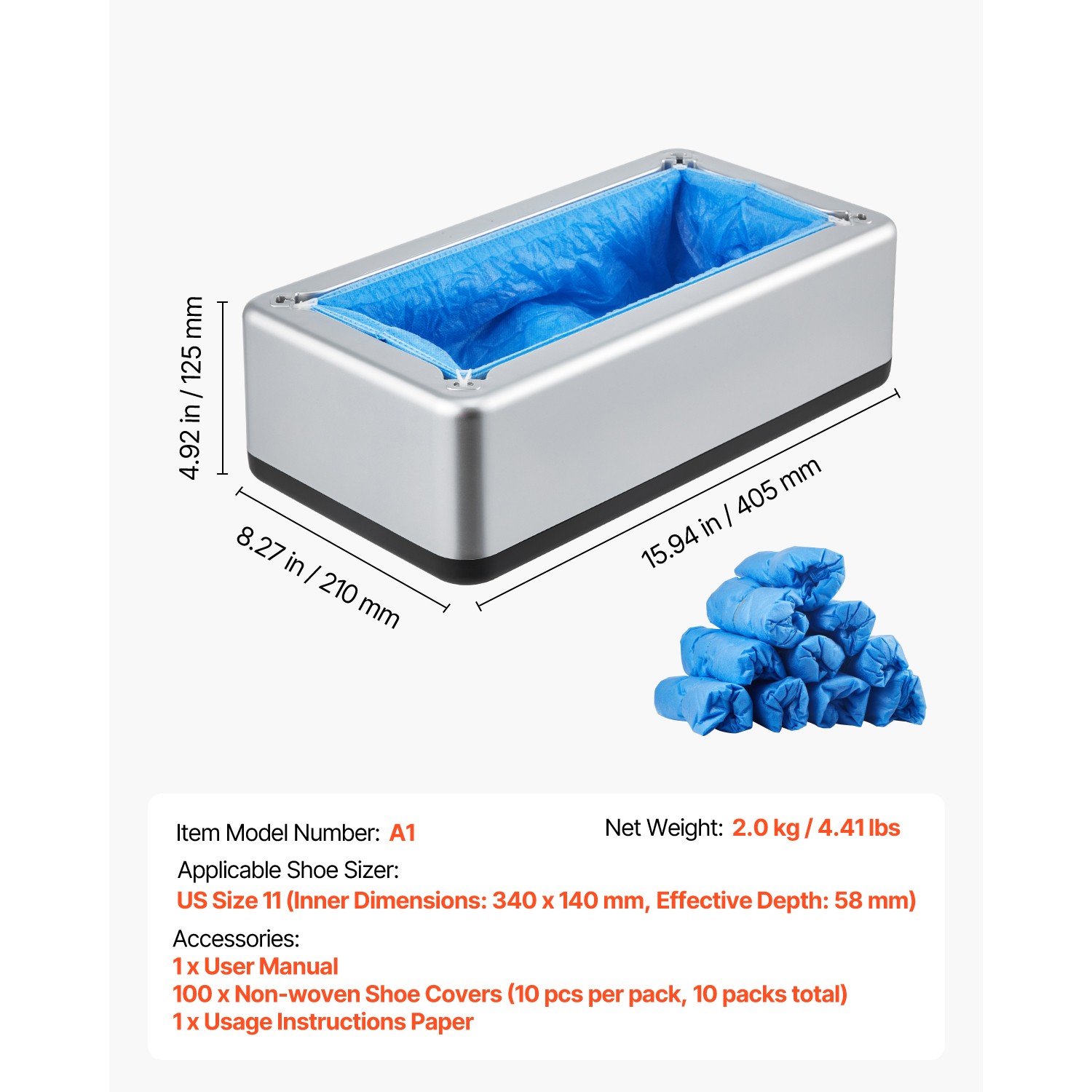 Shoe Cover Dispenser Fits Up to US 11 with 100 Disposable Plastic Covers