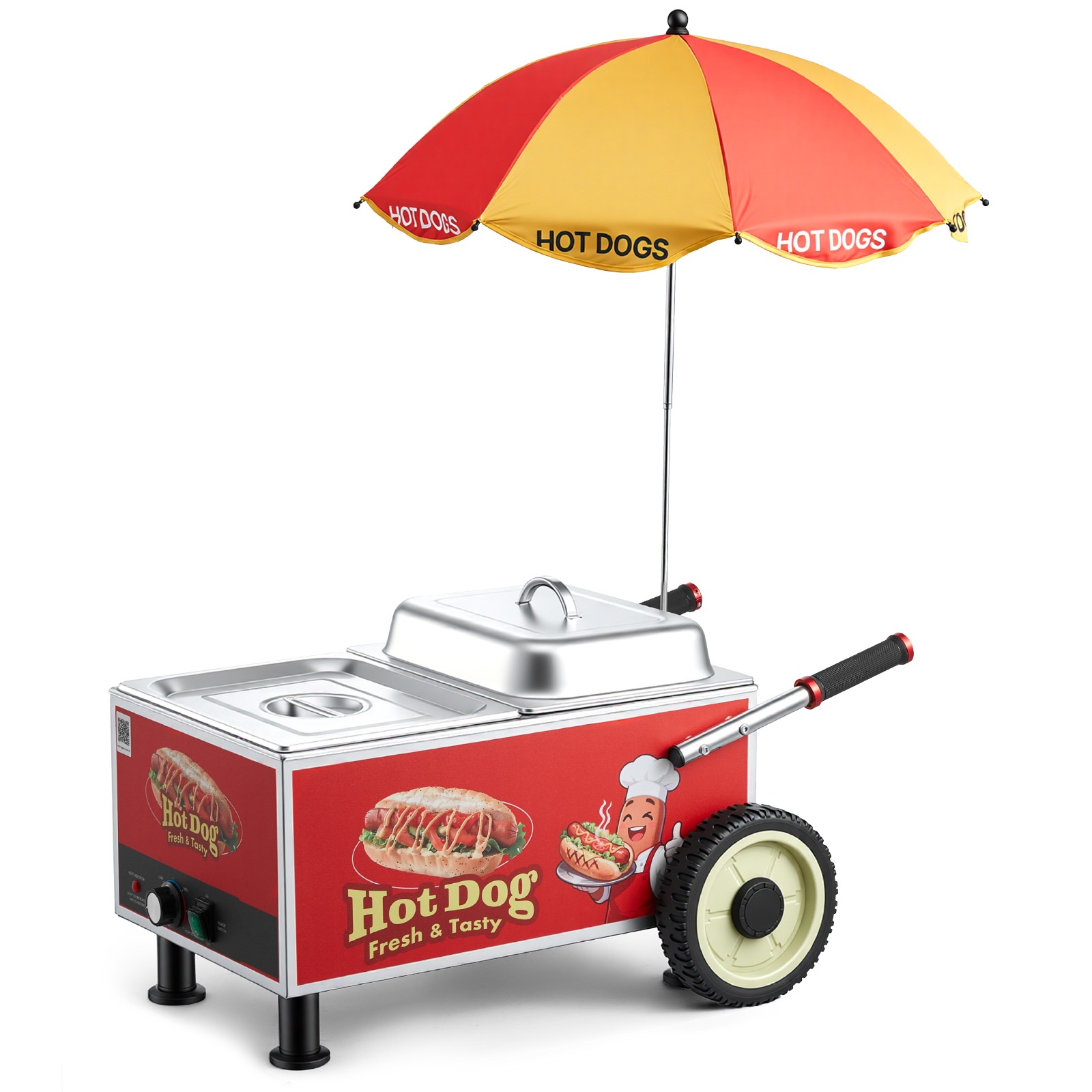 Uimoso Electric Hot Dog Steamer Cart 1200W with Adjustable Temperature 86-203°F