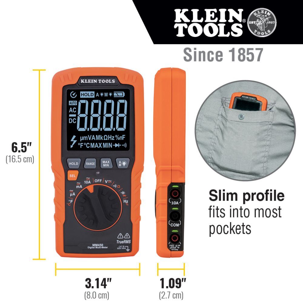 Klein Tools MM450 Multimeter, Slim Digital Meter