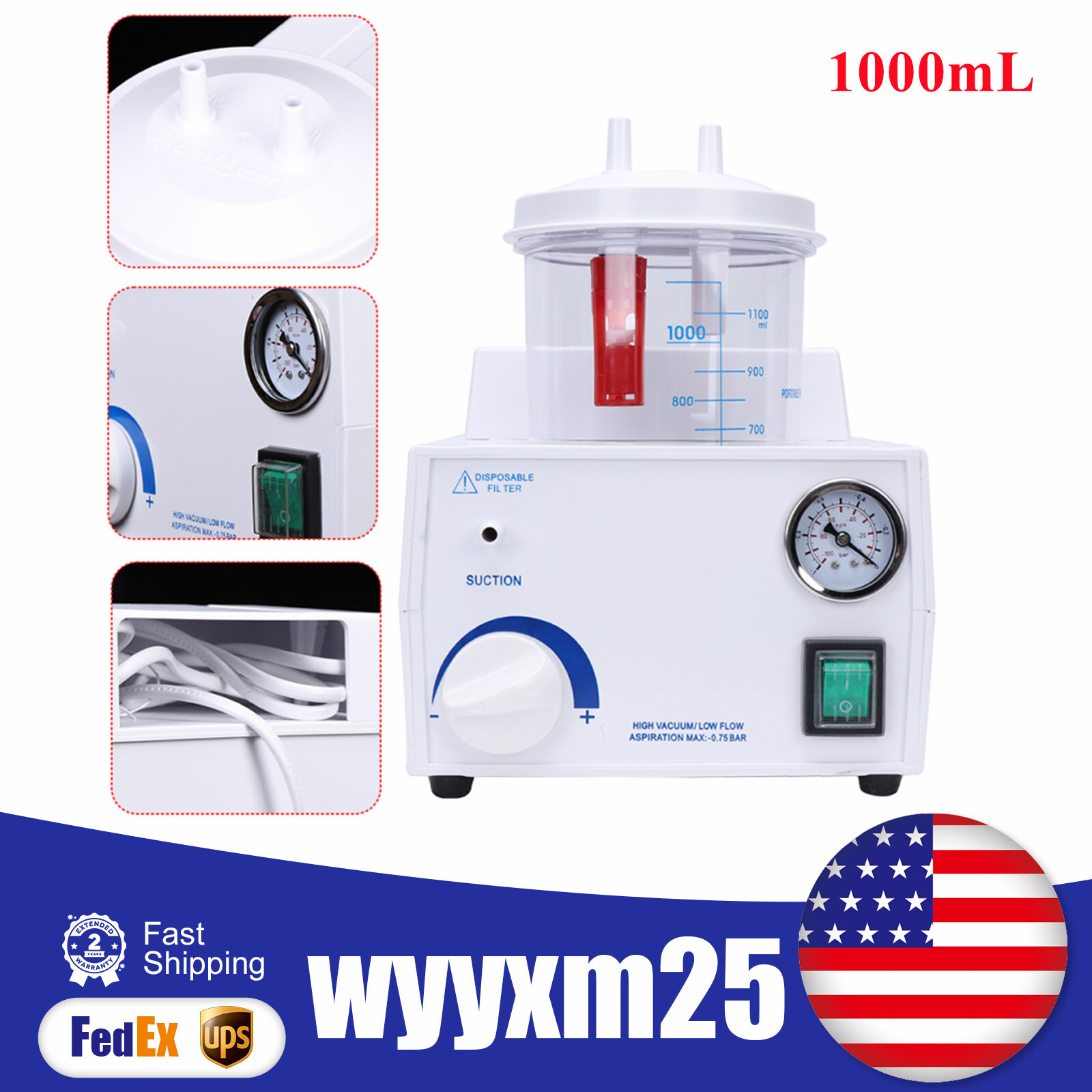 Portable Dental Phlegm Suction Unit Emergency Medical Vacuum Aspirator Machine