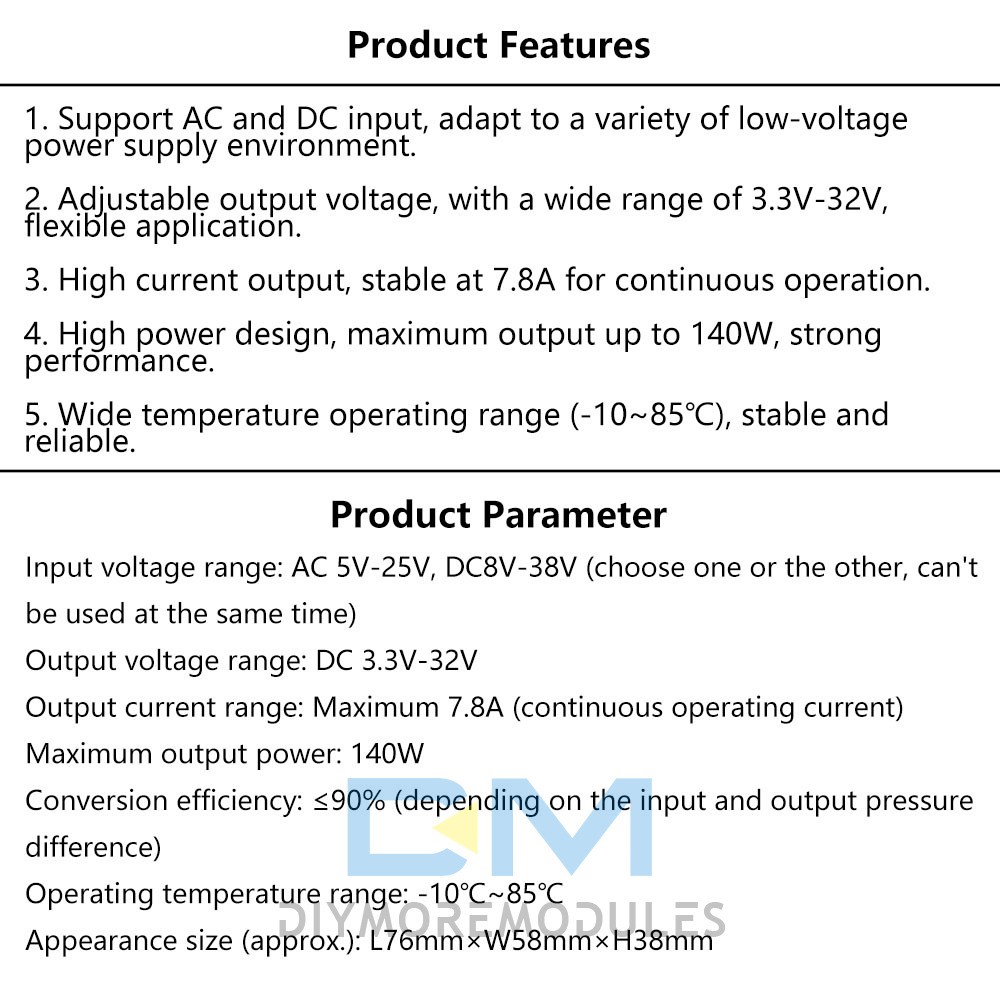 Buck Power Module 140W Voltage Regulator AC 5-25V/DC 8-38V To DC 3.3-32V NEW