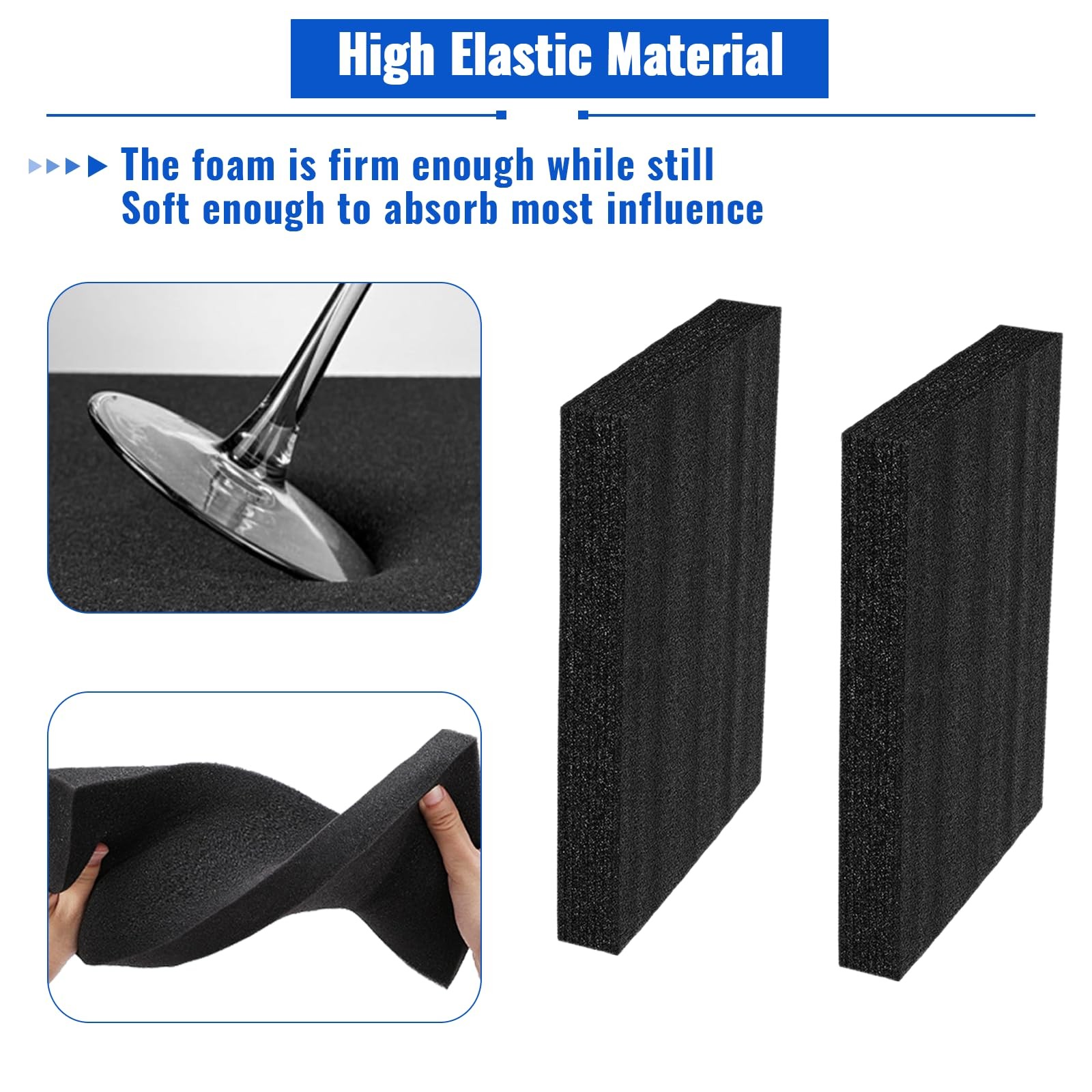 2 PCS 16x12x2 Inch Polyurethane Foam Inserts Black Craft Packing Case Sheets