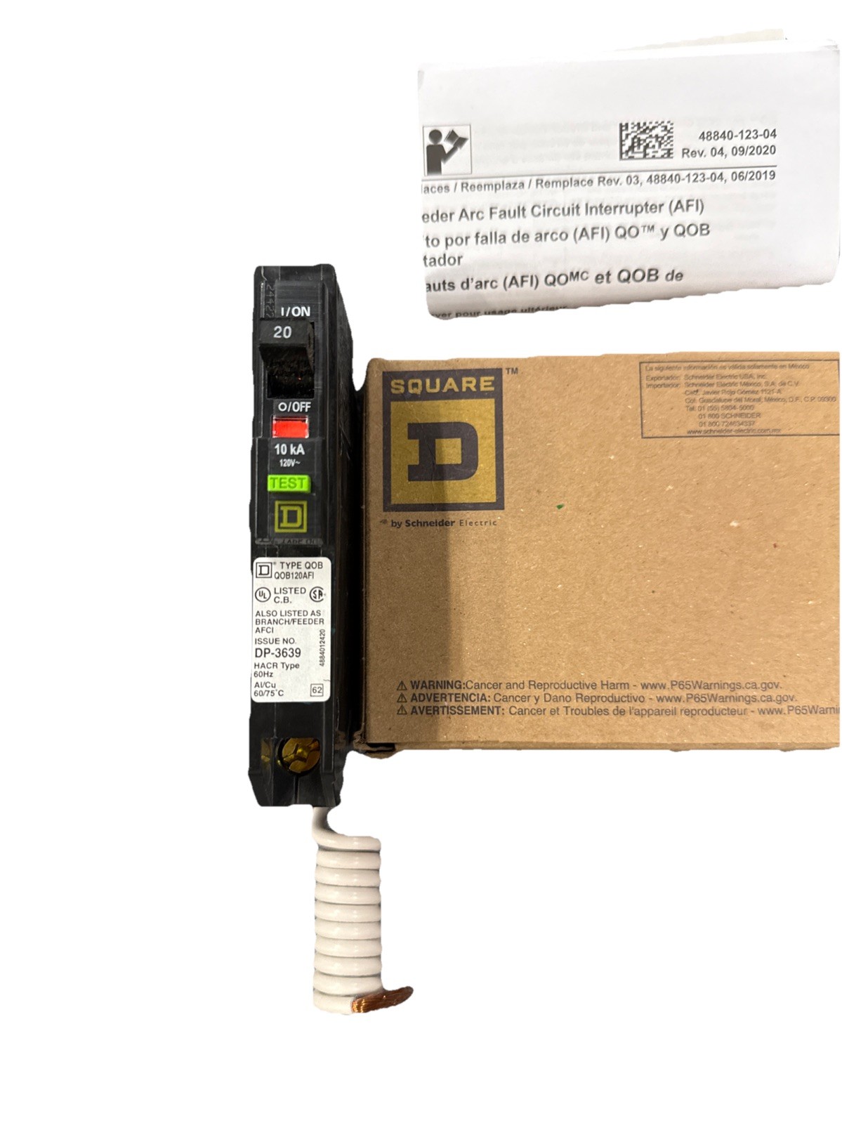 Square D QOB120AFI 20A 1 Pole Circuit Breaker