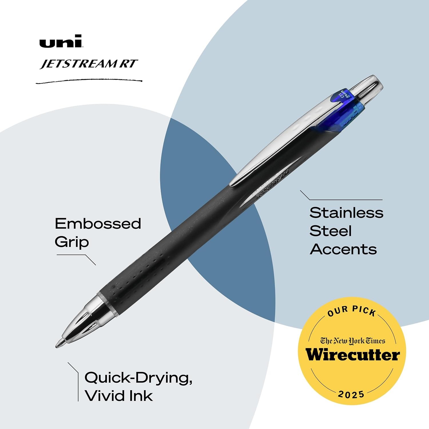 uniball Jetstream RT Retractable Ballpoint Pen, Medium Point (1.0mm), Blue, 12