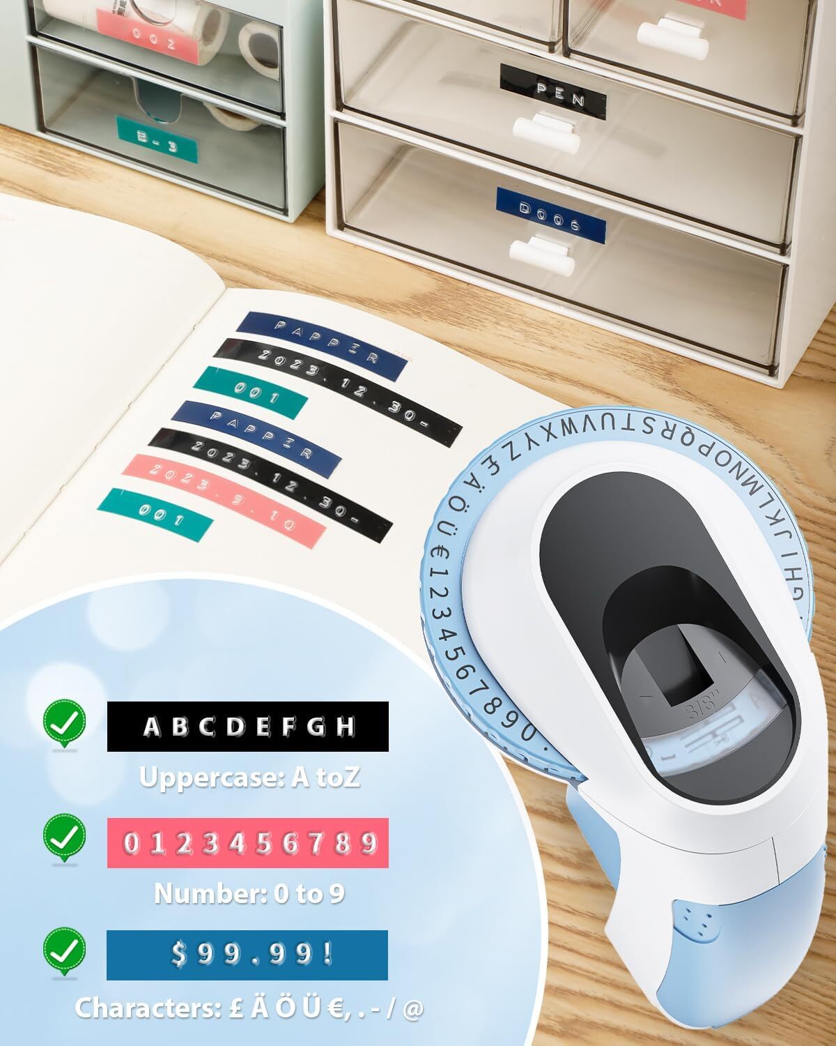 Dymo Embossing Label Maker with 6 Color Label Tapes 3/8″ Dymo Omega Xpress Maker