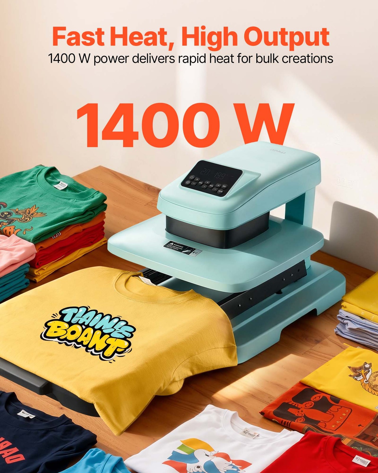 VEVOR Auto Heat Press Machine T-Shirt Press Machine 15 x 15 in Heat Plate Green