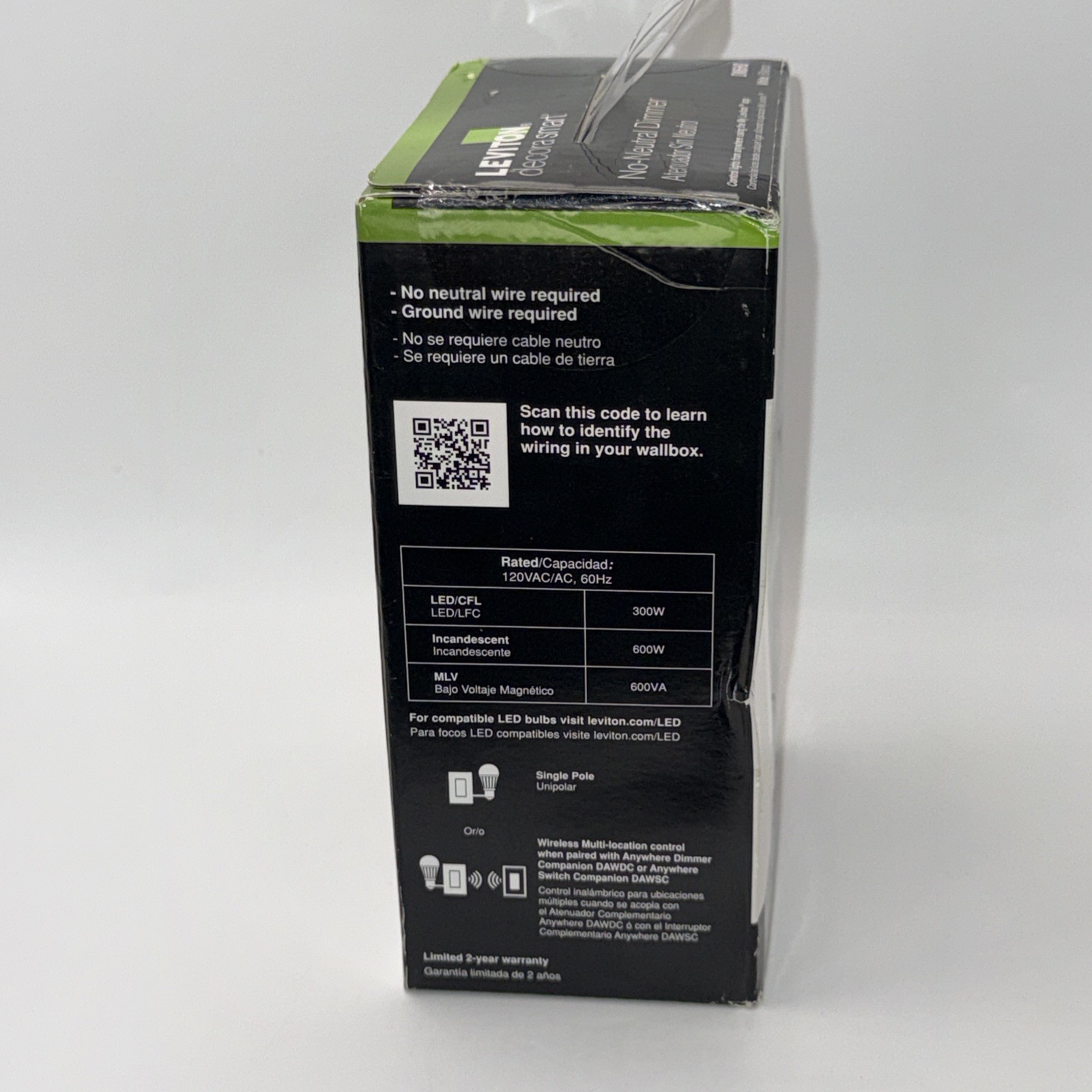 Leviton No-Neutral Decora Smart Dimmer Switch DN6HD-1RW, White