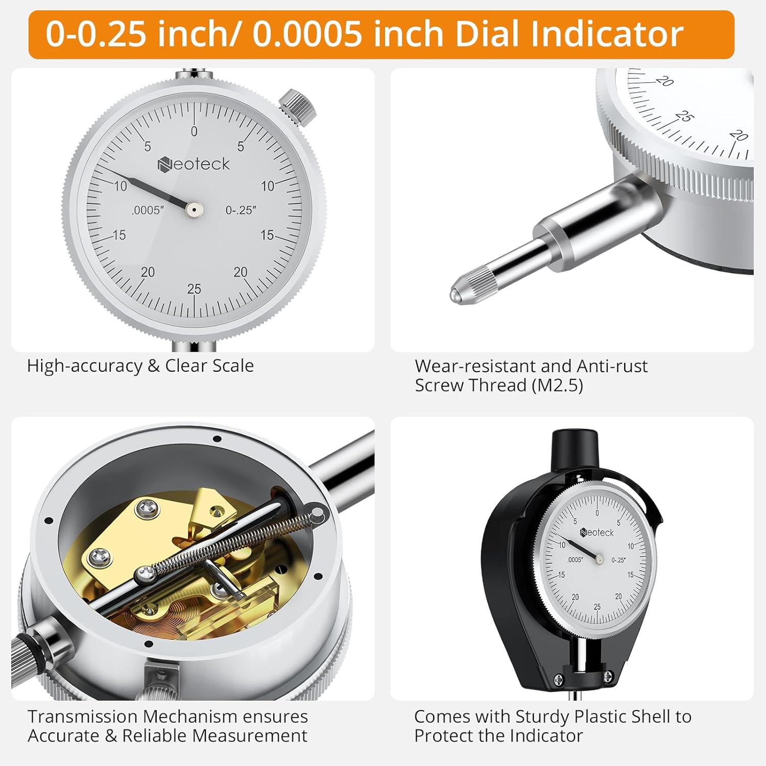 Dial Bore Gauge with 0.7″-6″/0.0005″ Measuring Range and 6″ Measuring Depth Dial