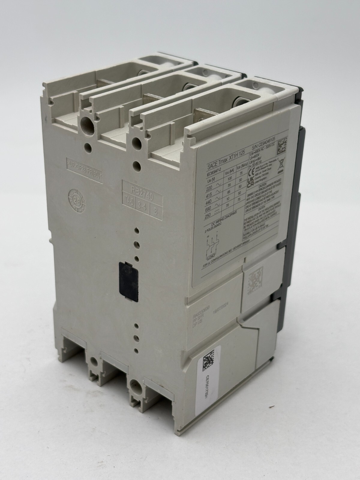 ABB SACE Tmax XT1H125 Bolt-On Circuit Breaker 90A 600VAC 3P 3PH Type XT1H 3 Pole