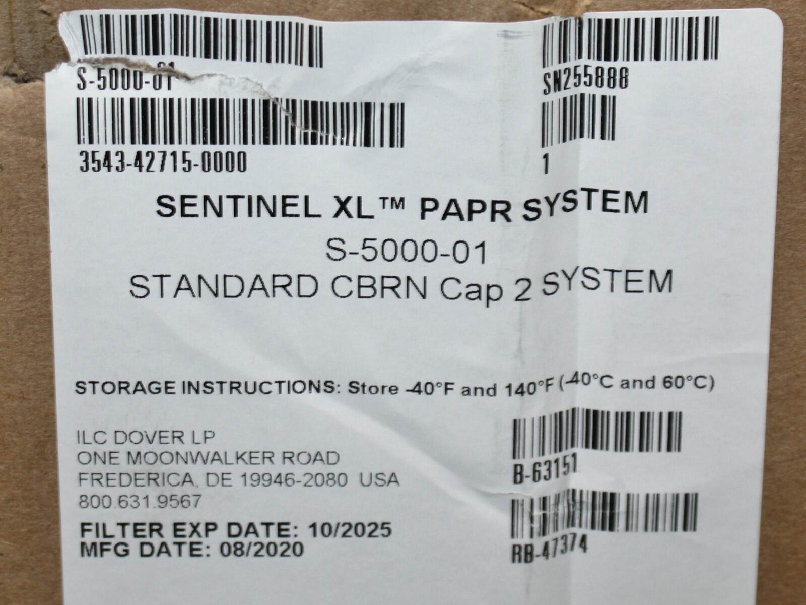Sentinel XL CBRN PAPR System S-5000-01, Cartridges S-2016, S-2003 Battery S-2002