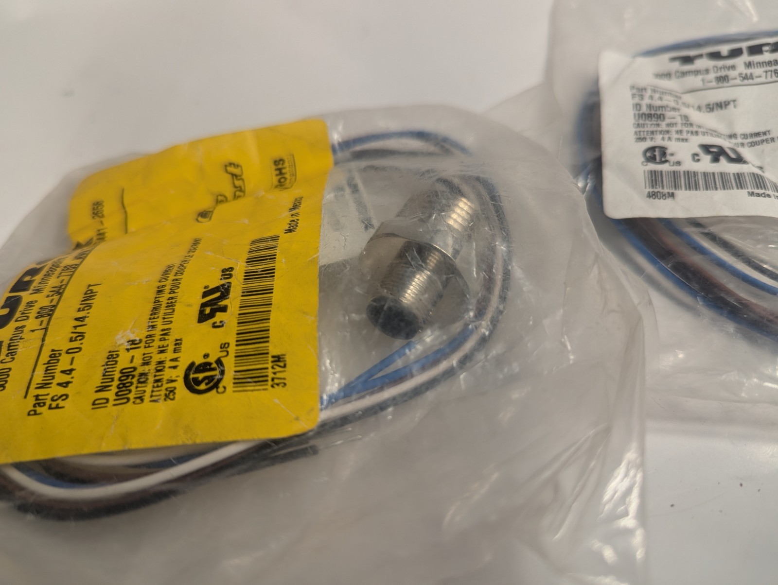 NEW LOT OF 2 GENUINE TURCK FS 4.4-0.5/14.5/NPT EURO FAST CONNECTOR U0890-18