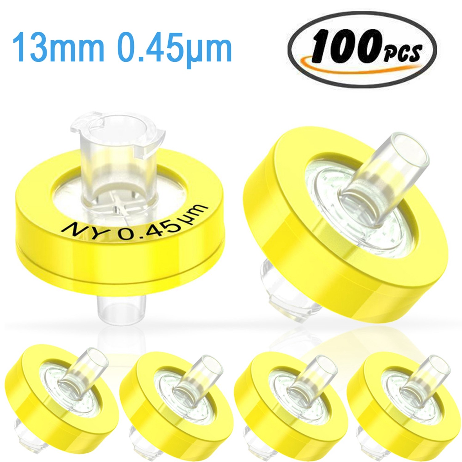 NY Syringe Filters 13mm 0.45μm HPLC Non-Sterile Hydrophilic Yellow Wheel