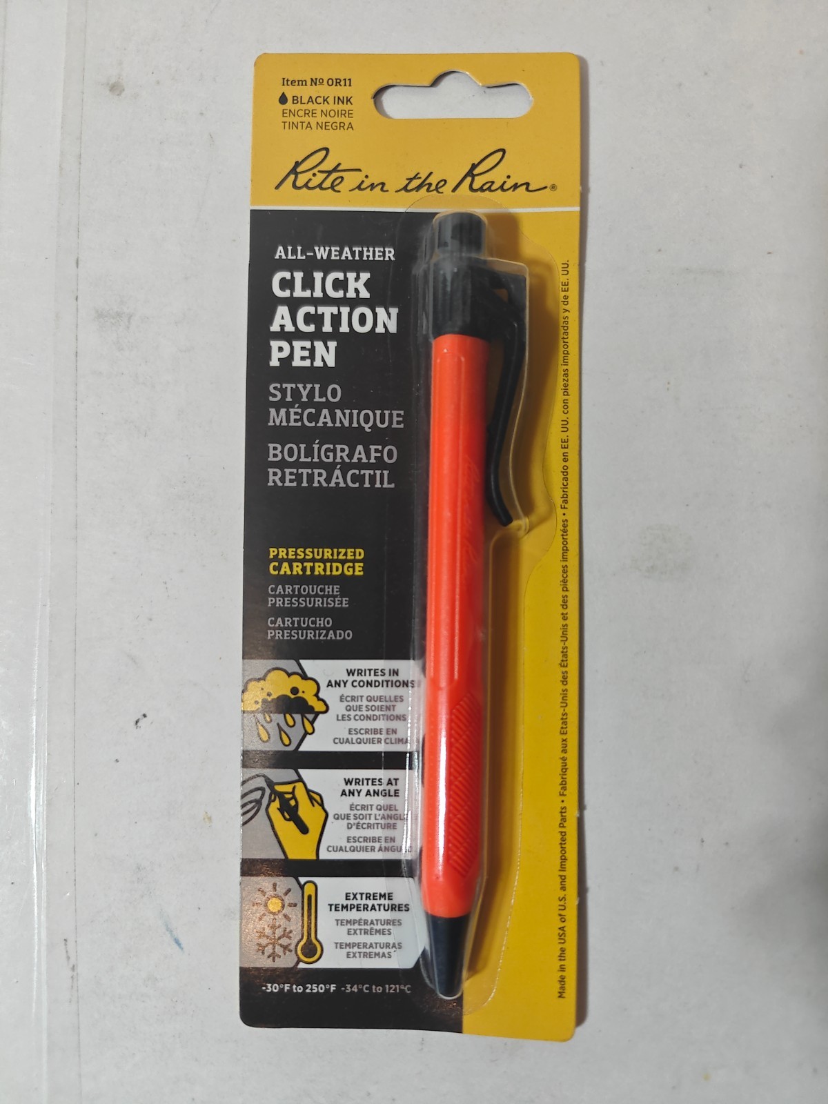 Rite in the Rain Weatherproof Durable Orange Clicker Pen-Black Ink (No. OR11)