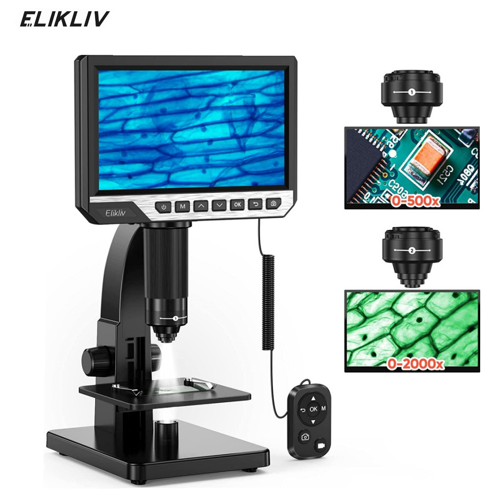 Elikliv 7» LCD Digital Microscop 2000X Biological Microscope & Remote Control